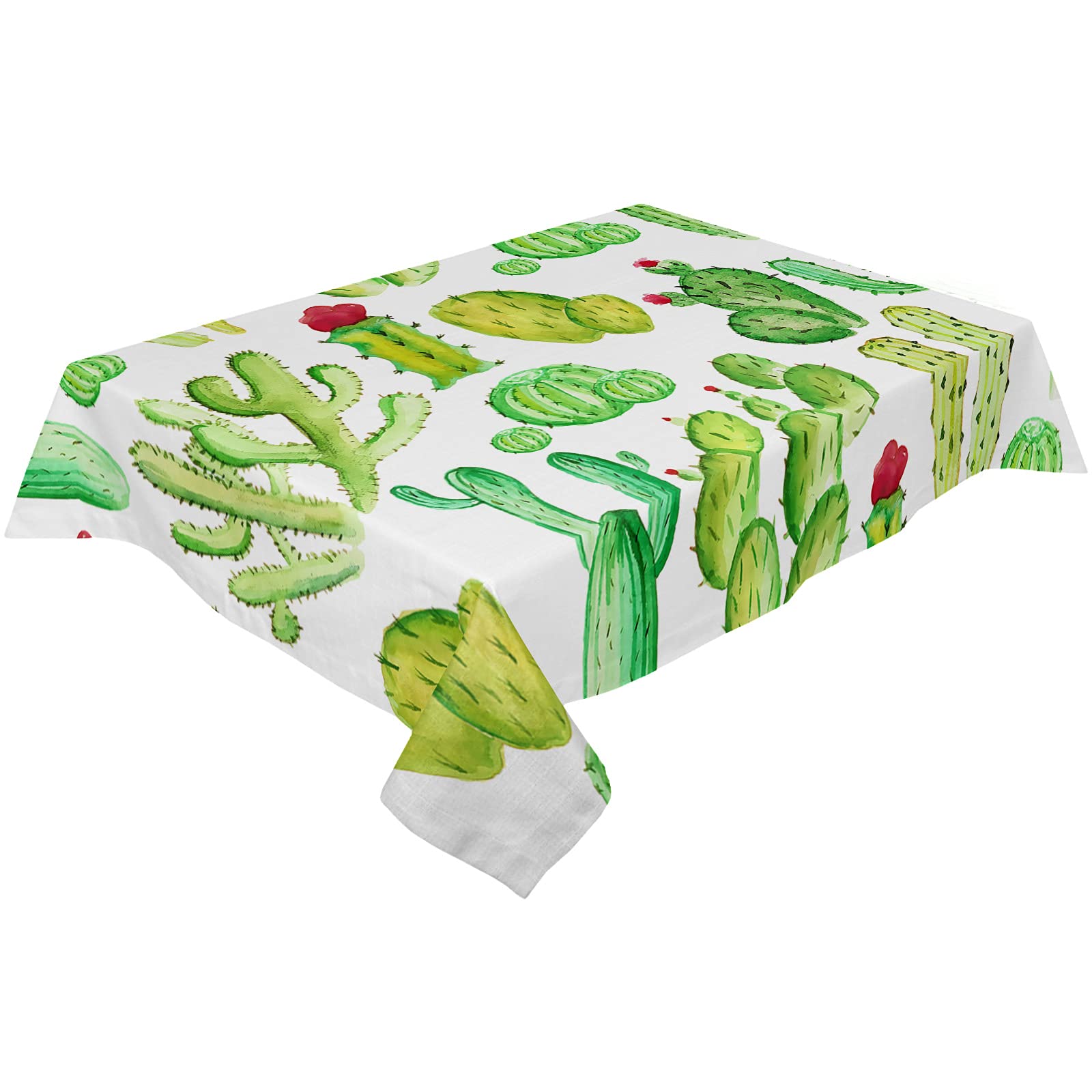 Waterproof Microfiber Rectangle Tablecloth - Cactus Ball & Saguaro Watercolor Design (54x108 Inch) for Indoor & Outdoor Dining, Parties, Picnics | Decorative Table Cover for Kitchen, Patio, Restaurant