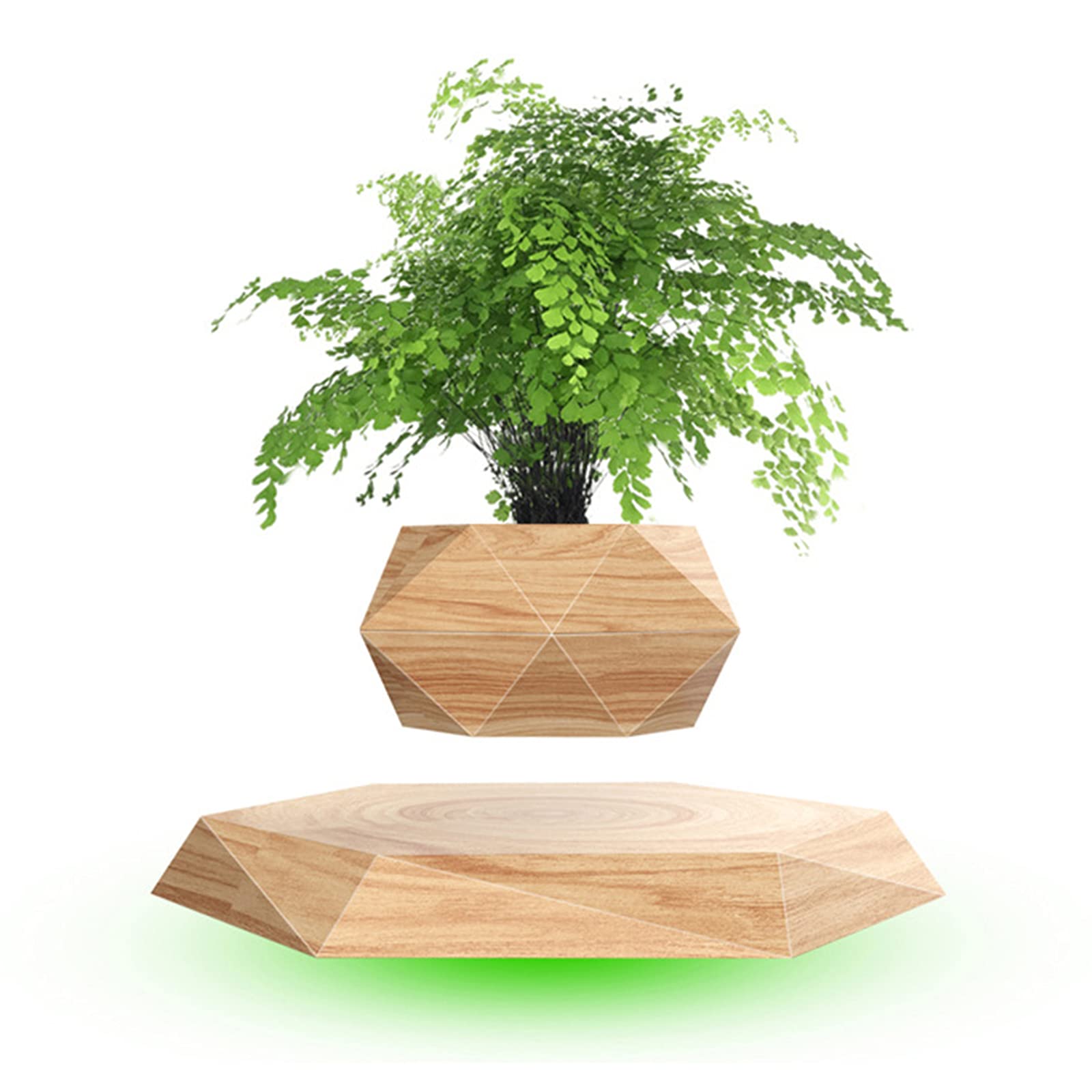 **Magnetic Levitating Air Bonsai Pot - Floating Resin Flower Planter for Home & Office Desk Decor - Wood Base (7x1inch) - Perfect for Zen Gardens, Modern Spaces & Unique Gifts**