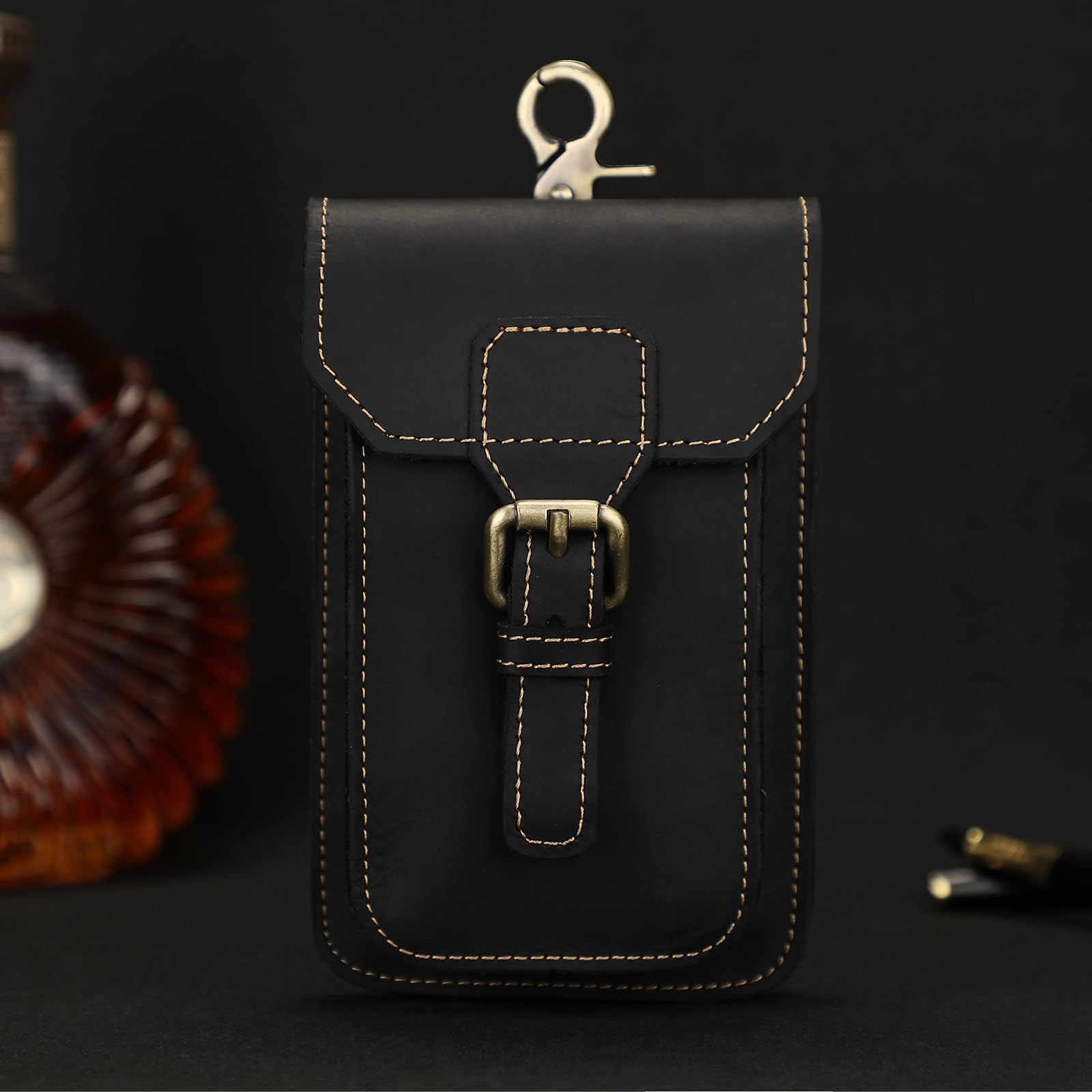 BAIGIO Genuine Leather Belt Phone Pouch - Universal Crossbody Cell Phone Holster for iPhone 16/15/14/13/12 Pro Max, Samsung Galaxy A15/A55/S24/S23/S22, Xiaomi - Perfect for Hiking, Travel & Everyday Use