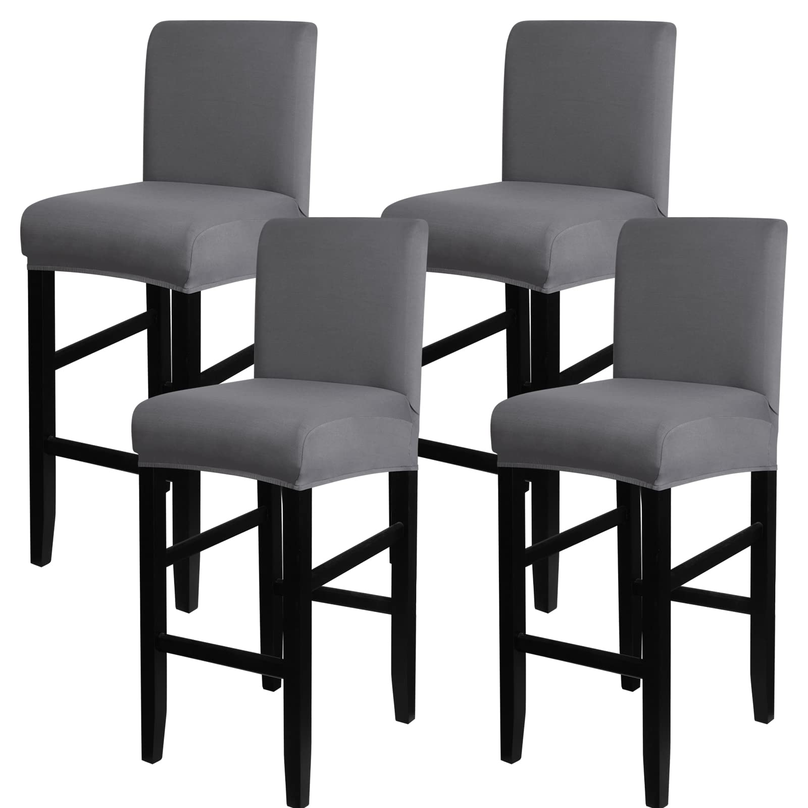 Stretch Washable Bar Stool Covers Set of 4 - Counter Height Seat Covers for Kitchen, Dining Room & Cafe - Pure Grey - Perfect for Home Decor & Restaurant Use