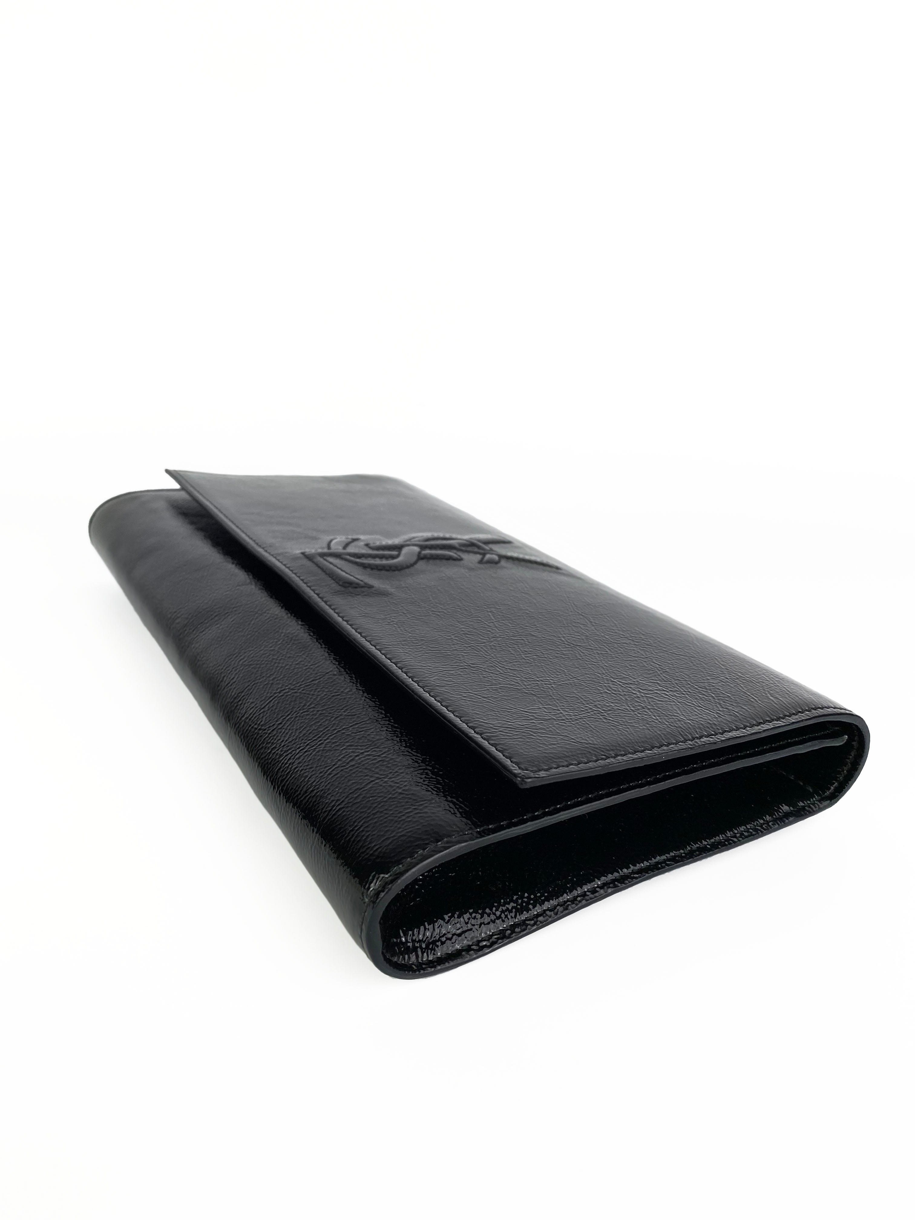 Saint Laurent Black Patent Belle De Jour Clutch Bag - Luxury Evening Clutch for Women, Perfect for Parties, Weddings & Formal Events
