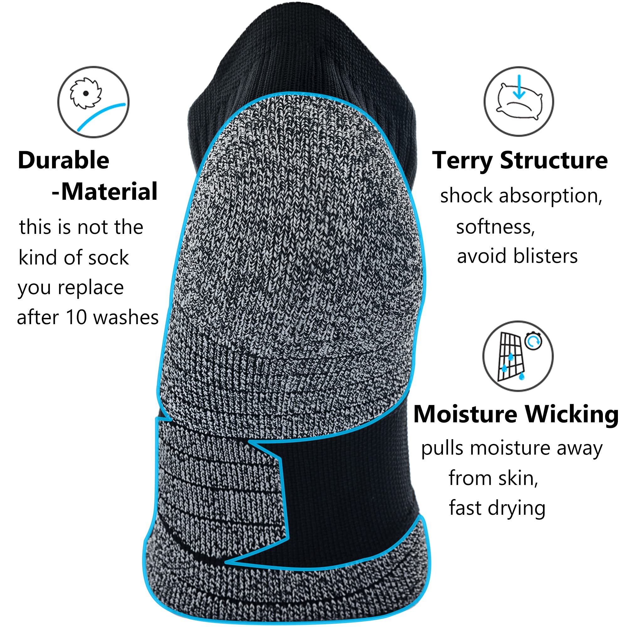 CWVLC Unisex Cushioned Compression Athletic Ankle Socks 6-Pack - Breathable Workout Socks for Running, Gym & Sports - Moisture Wicking & Arch Support for Men & Women