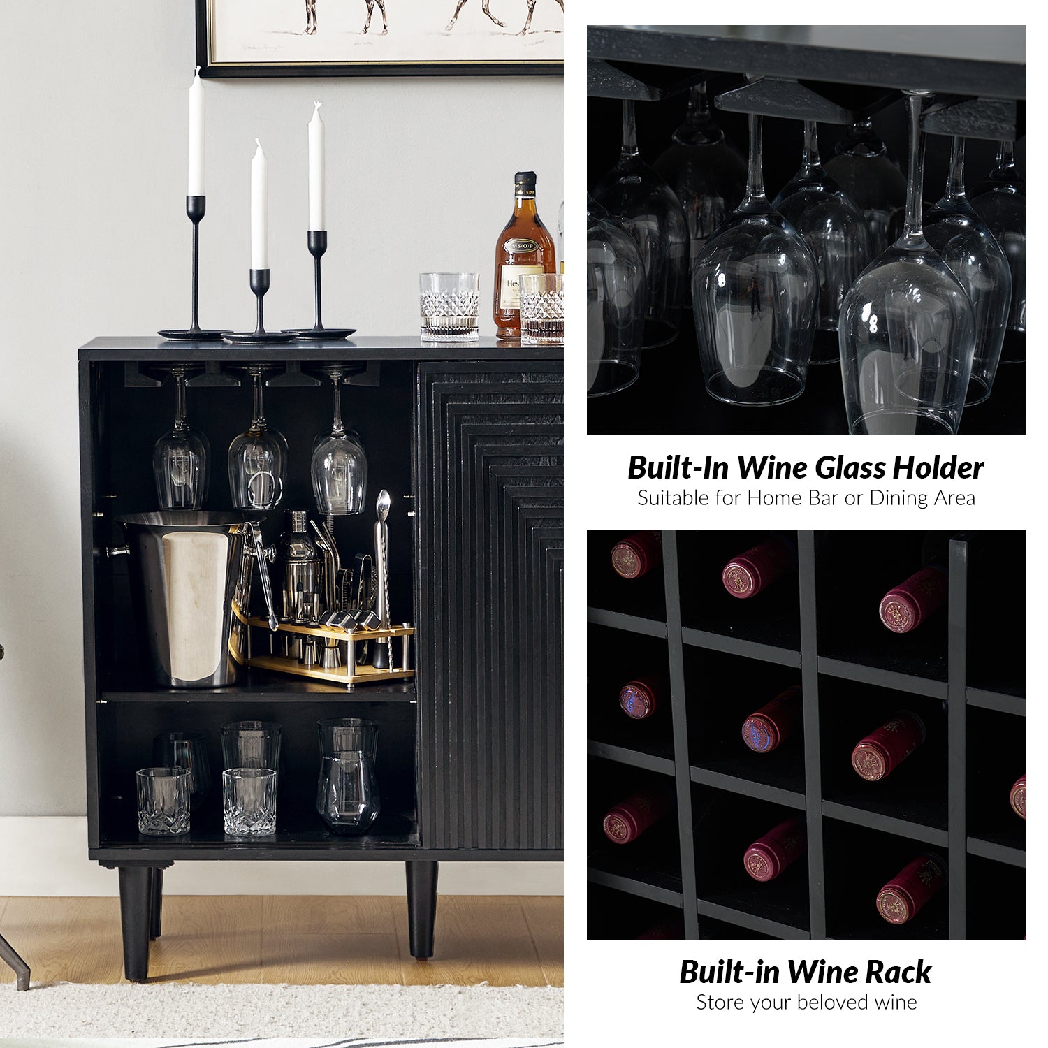 Archie 34-Inch Tall 2-Door Multifunctional Bar Cabinet with Adjustable Shelves - Modern Home Bar Storage for Living Room, Dining Room or Office (Optional Styles Available)