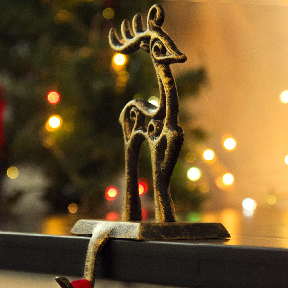 Classic Christmas Stocking Holders for Fireplace Mantel - 4 Pack Metal Xmas Stocking Hangers, Free Standing Holiday Decorations for Indoor Tree, Snowman, and Stocking Display - Perfect for Home, Office, and Holiday Party Decorating