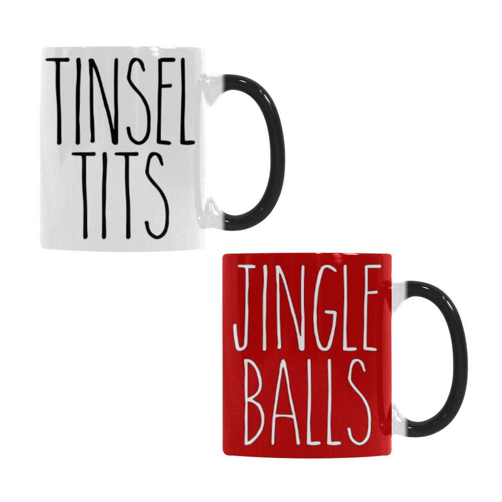 Funny Heat-Sensitive Color Changing Coffee Mug - Christmas Couple Gift with Tinsel & Jingle Balls Design | Perfect for Office Humor, Secret Santa Gifts & Holiday Parties
