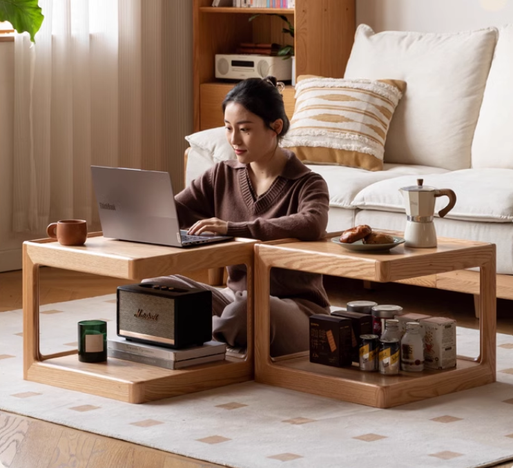 Premium Oak Solid Wood Square Coffee Table - Modern Living Room Furniture for Home Decor & Relaxation