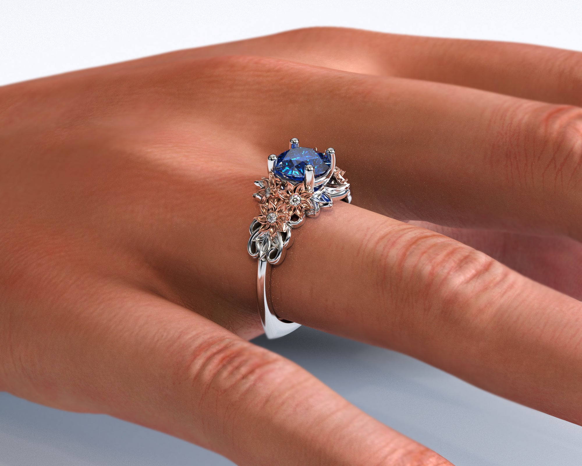 Elegant Sapphire Flower Engagement Ring for Women - Perfect for Proposals, Weddings & Anniversary Gifts