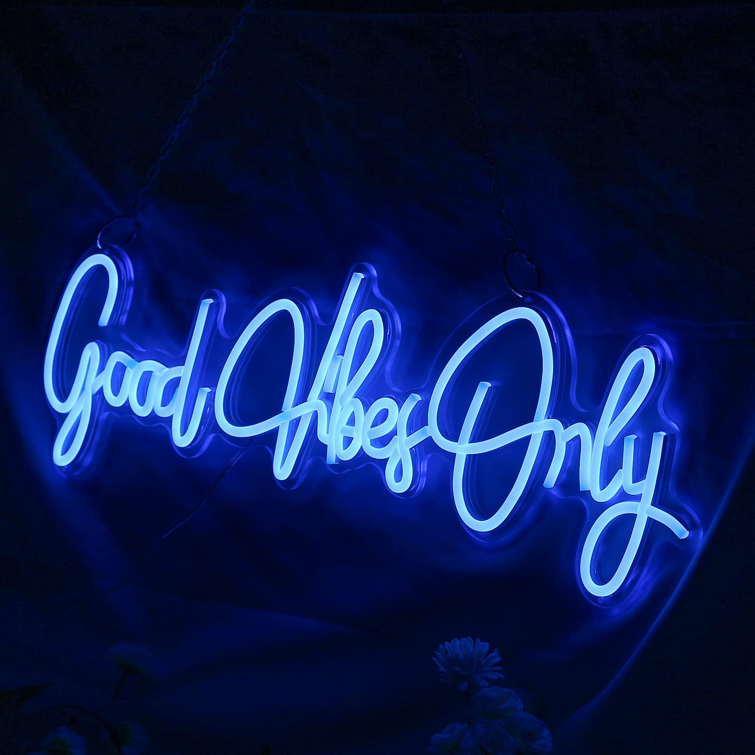 Good Vibes Only Neon Sign - Blue LED Wall Art Light for Home, Bar, Pub, Club & Party Decor | Unique Christmas Gift & Apartment Decorations | Perfect for Rave, Bedroom, Office & Wedding Events