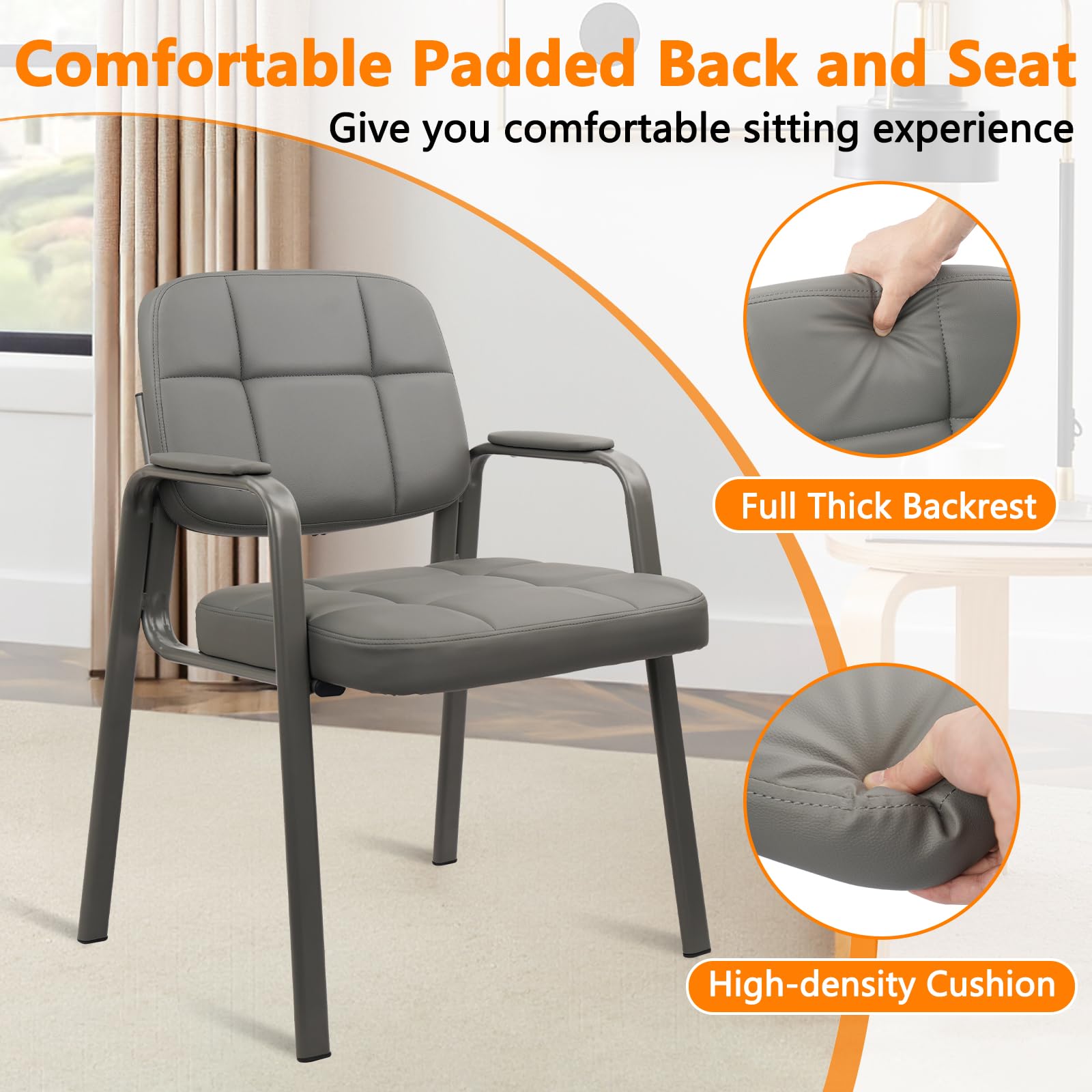 CLATINA 4-Pack Grey Waiting Room Guest Chairs - Bonded Leather Padded Armrests for Office Reception, Conference Rooms & Lobby Seating - Comfortable Visitor Chairs for Hospitals, Hotels and Corporate Waiting Areas