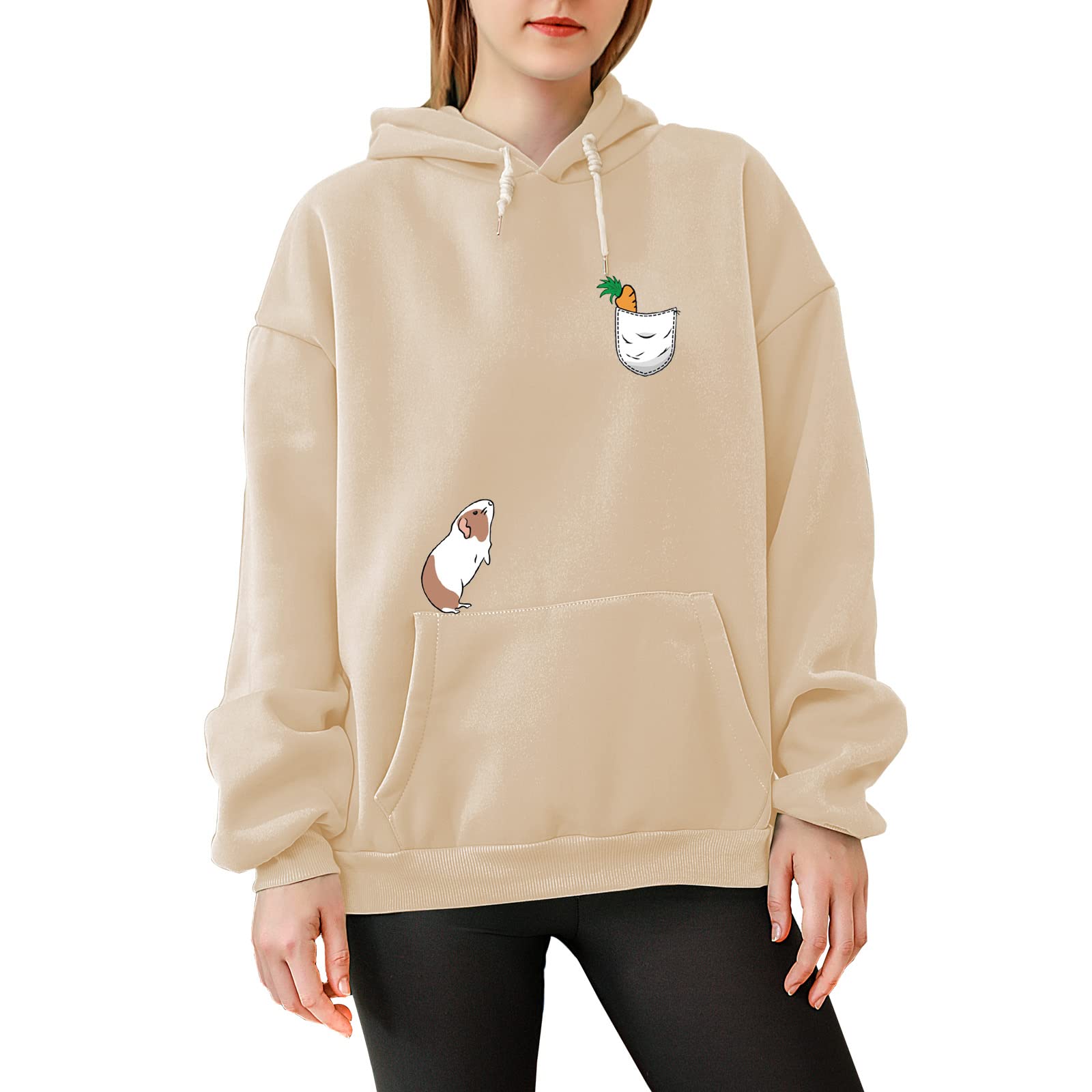 Cute Guinea Pig Hoodie for Women - Kawaii Rat Print Oversized Sweatshirt with Carrot Pocket | Y2K Aesthetic Fashion | Cozy Loungewear & Casual Outfit for Girls