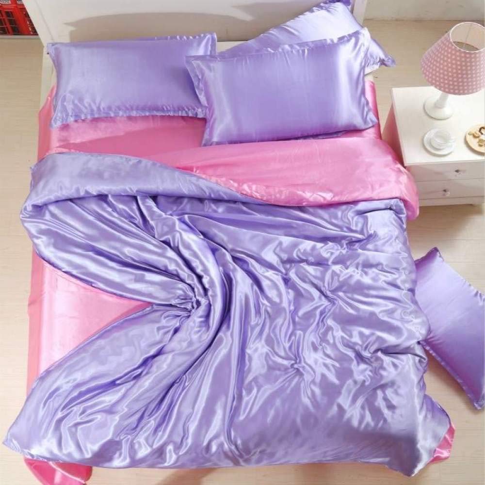 Luxury Satin Bed Sheet Set - Double-Sided Cooling Tencel Silk Quilt Cover, 4-Piece King Size (220x240cm), Brick Red - Perfect for Summer & All-Season Comfort