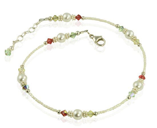 Spring Pearl Mix Crystal Beaded Anklet - Elegant Bohemian Ankle Bracelet for Women | Perfect for Beach, Summer Outfits & Boho Fashion
