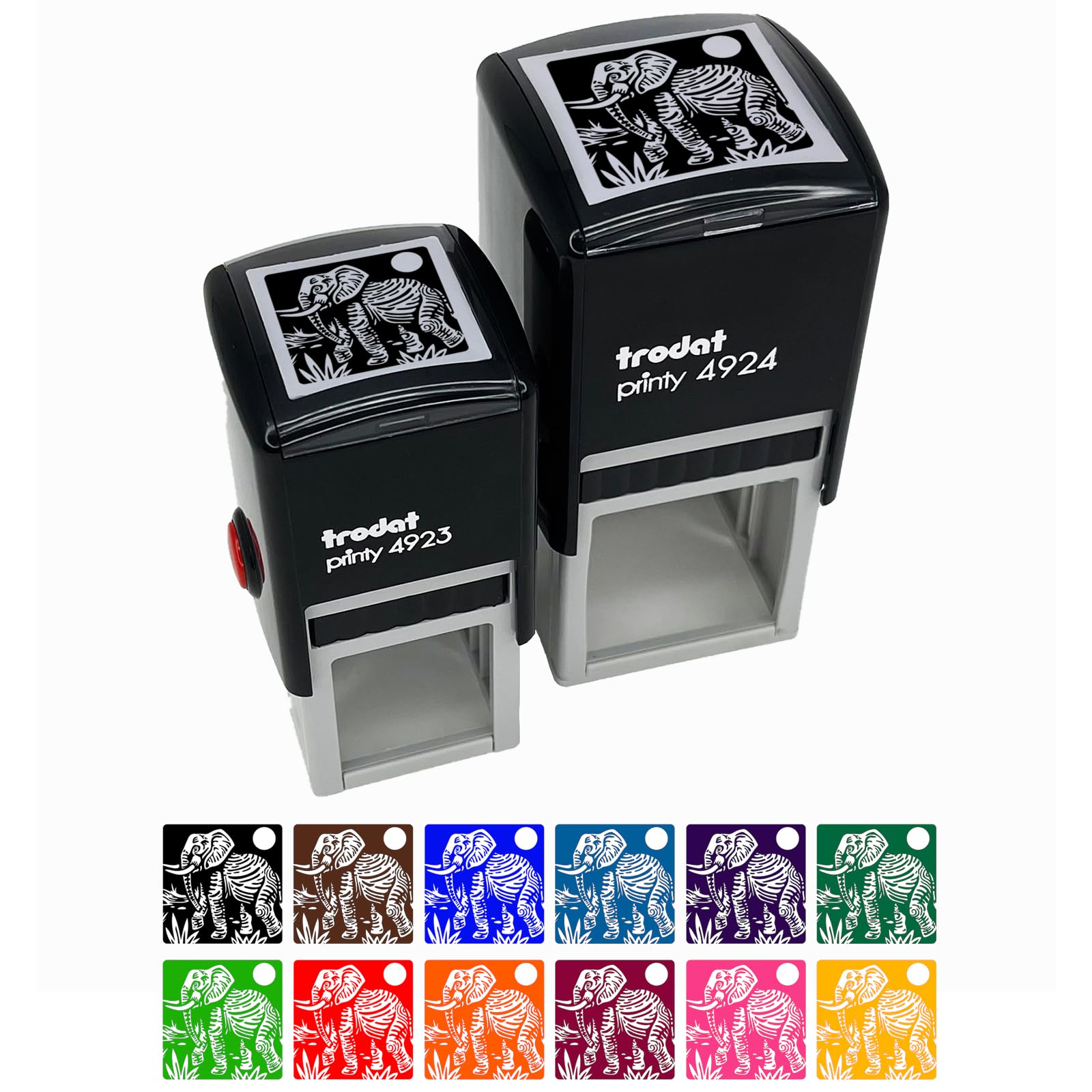 African Elephant Self-Inking Rubber Stamp - 1.5 Inch Large Stamp with Black Ink for Scrapbooking, Card Making & DIY Crafts