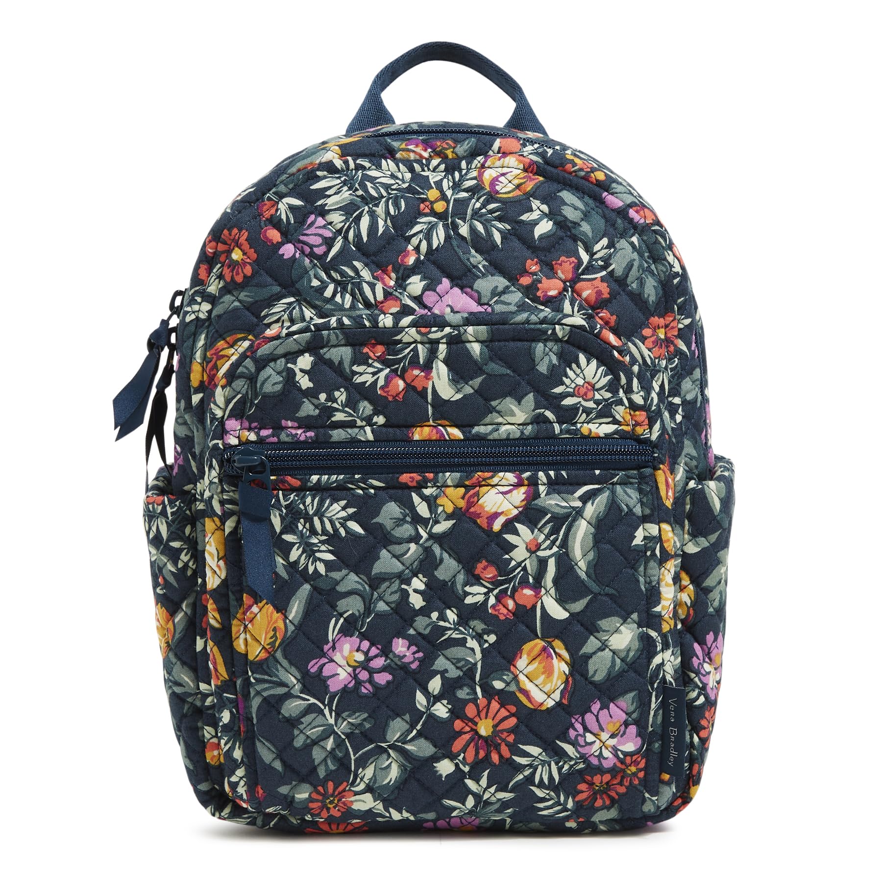 Vera Bradley Women's Cotton Small Backpack - Lightweight Travel Daypack, Fresh-Cut Floral Green, Perfect for School, Work & Outdoor Adventures