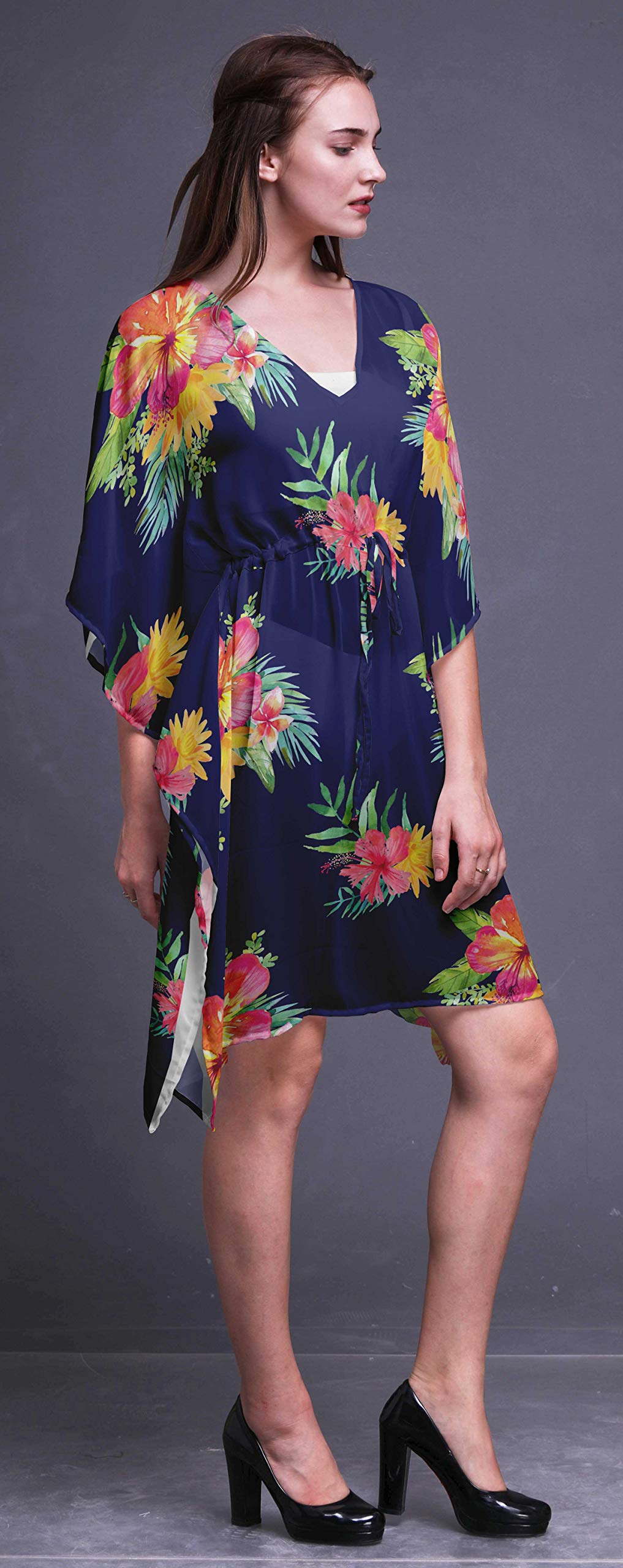 Bimba Women's Short Caftan Midi Dress - Beach Cover Up, Swimwear Wrap, Boho Kaftan for Poolside, Vacation & Summer Outfits