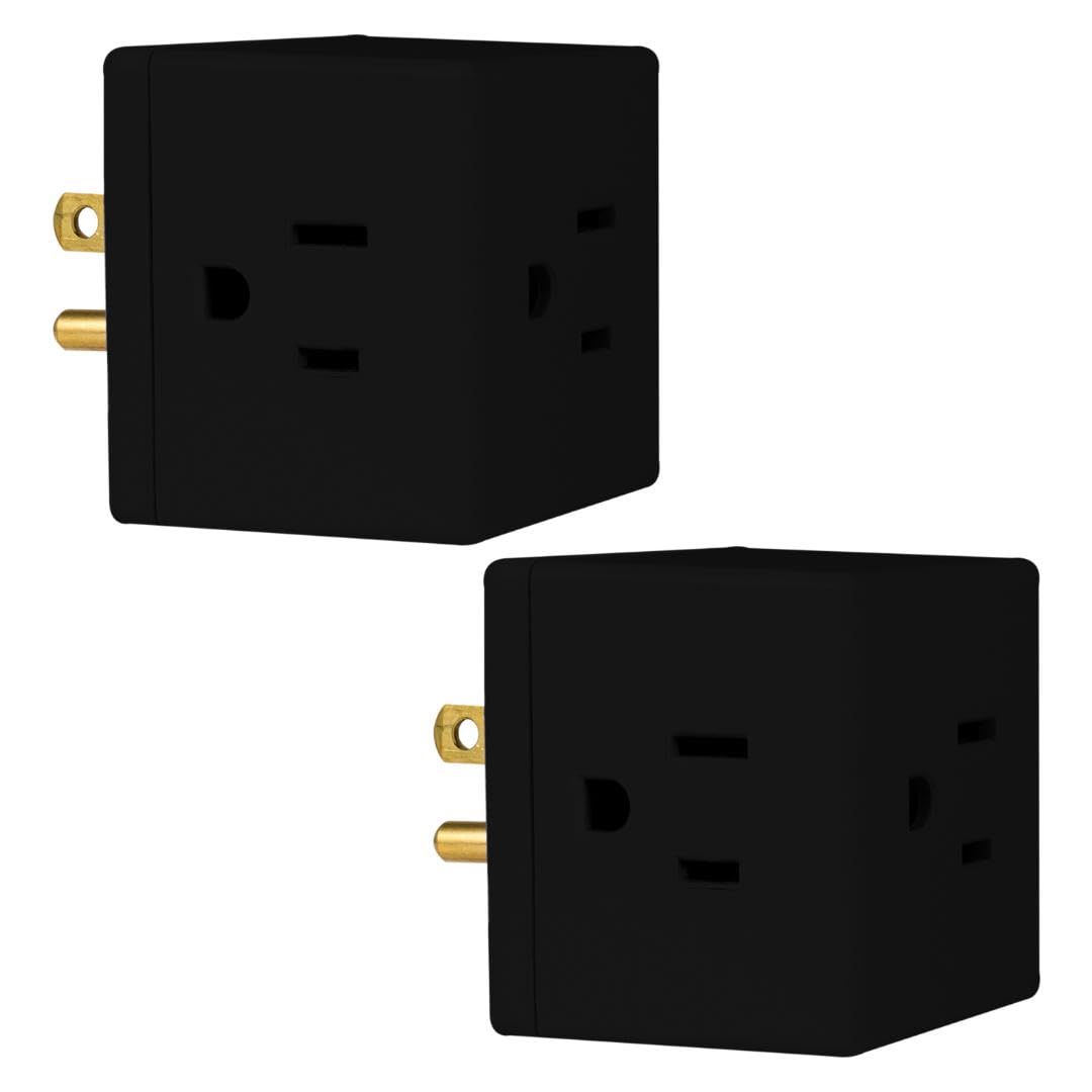 PHILIPS 3-Outlet Extender Cube, Extra-Wide Spaced Adapter with Easy Access Design, 3-Prong Grounded Plug, 2 Pack Black Power Strip for Travel, Home, Office & Hotel Use - SPS3002BC/37