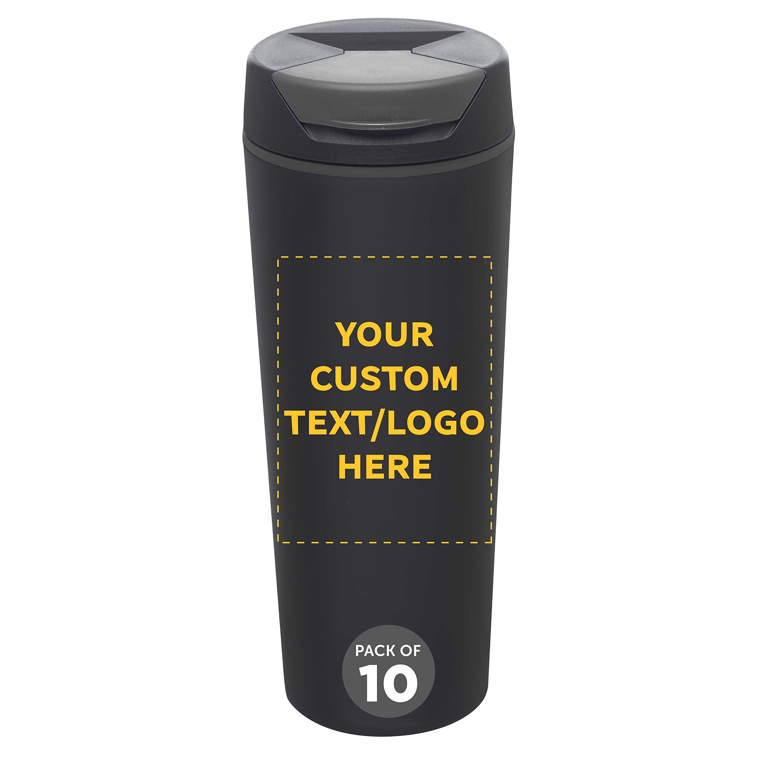 Custom Double Wall Insulated Plastic Travel Mugs 18oz (Set of 10) - Personalized Bulk Coffee Cups for Hot & Cold Beverages - BPA-Free Reusable Drinkware - Ideal for Office, Camping, Travel & Gifts - Black Smoke Color