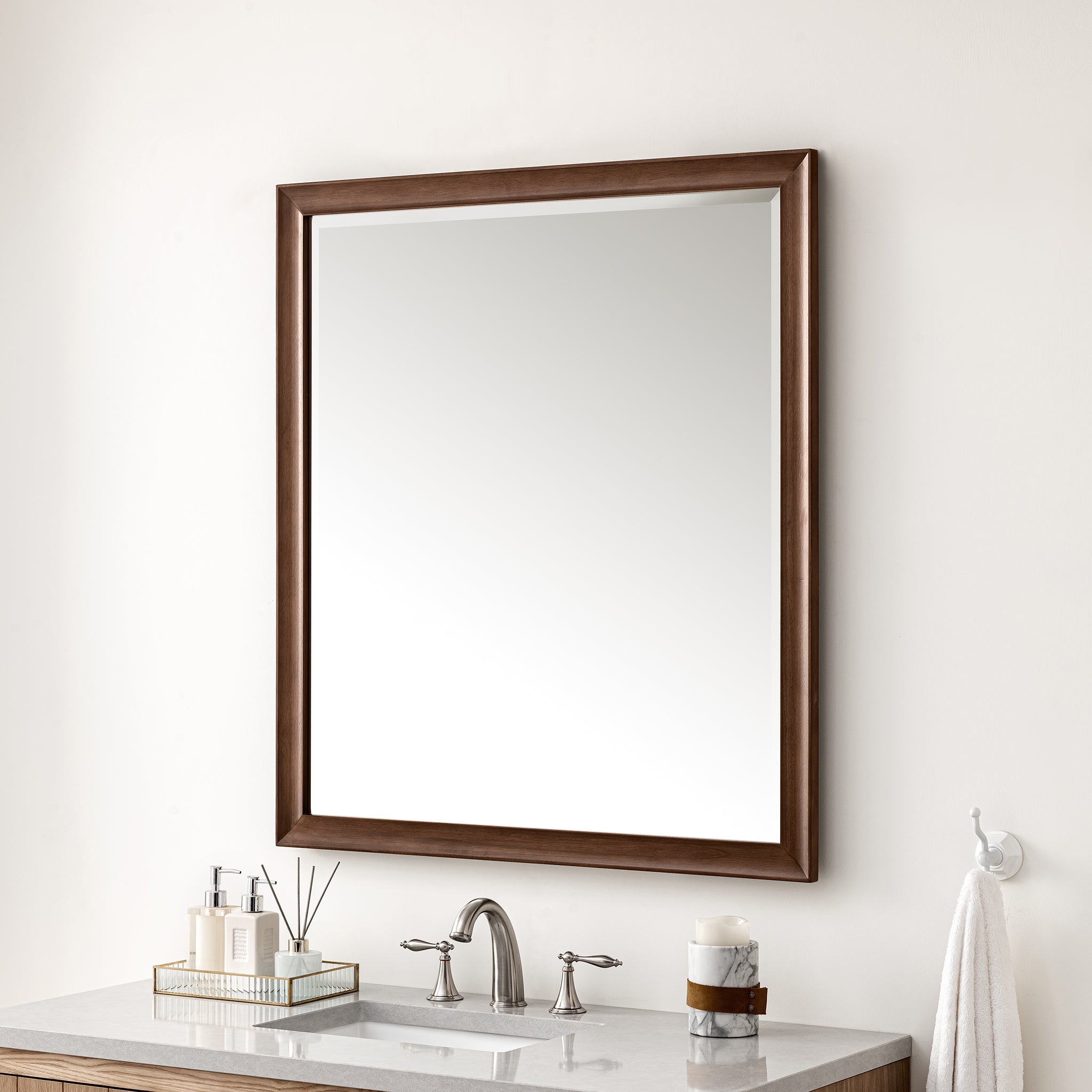 Glenbrooke 36-Inch Mid Century Modern Walnut Wood Wall Mirror - Perfect for Living Room, Bedroom & Entryway Decor