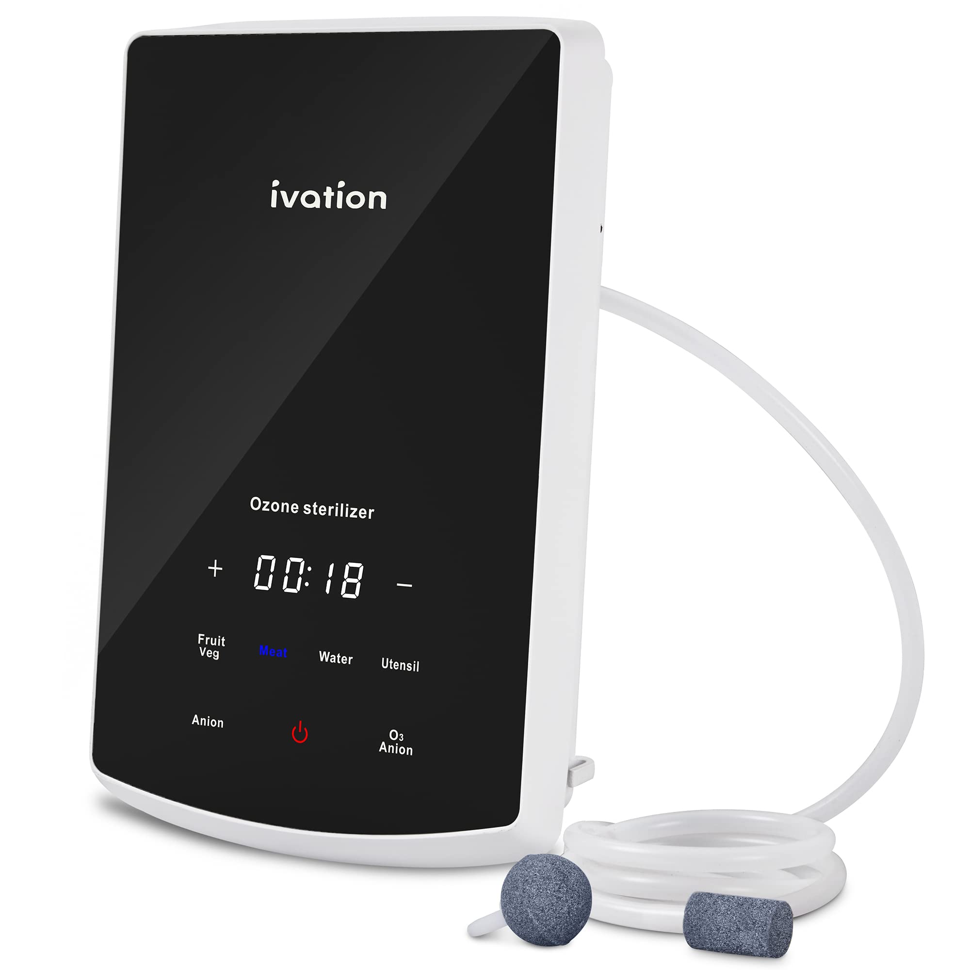 Ivation Portable Ozone Sterilizer for Air & Water Purification | Home & Travel Deodorizer, Disinfectant System with LED Panel, Ionizer & Diffuser Stones | Perfect for Baby Bottles, Toothbrushes, Fruits & Kitchen Sanitizing | Eliminates Odors & Bacteria Safely