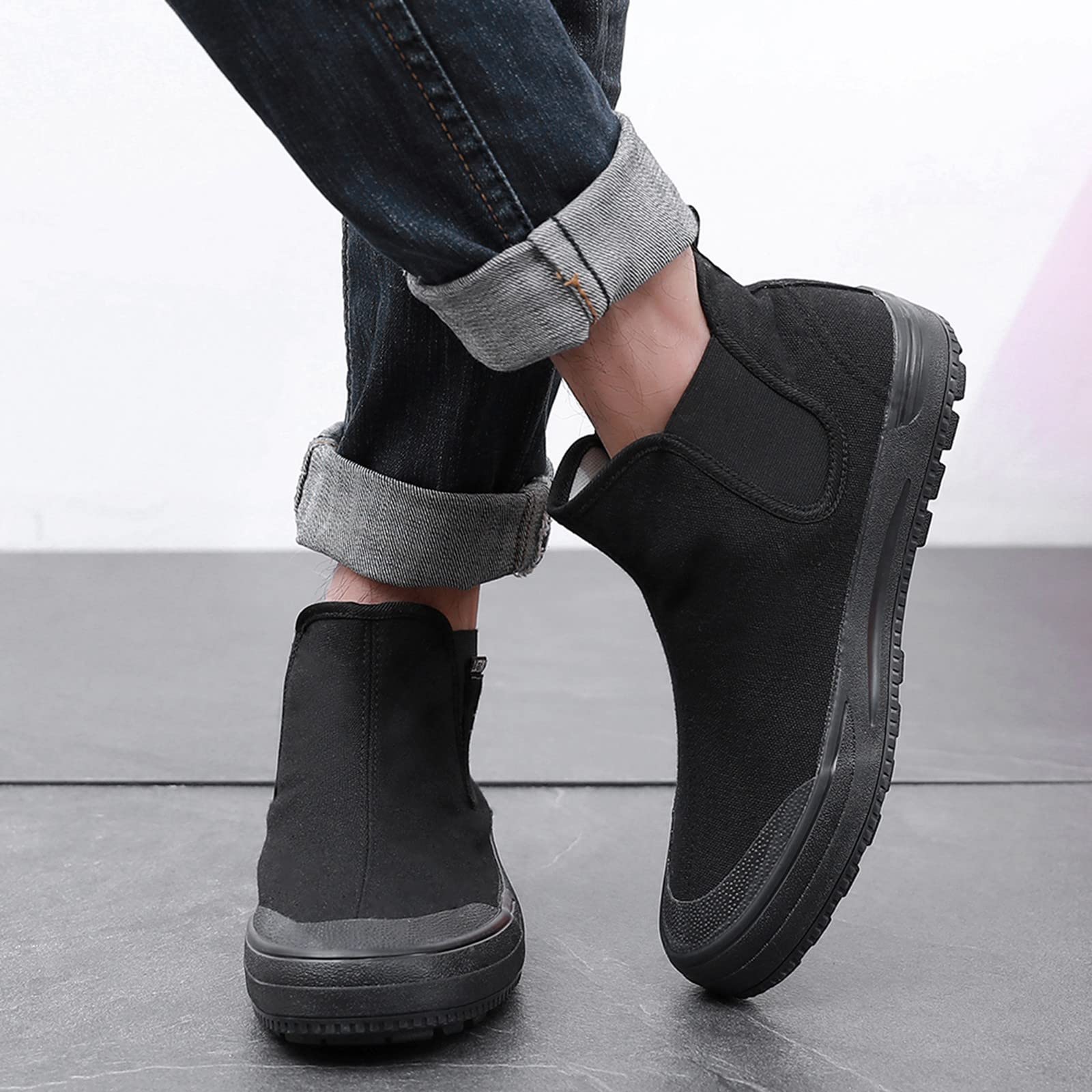 **Men's Extra Wide Breathable Canvas High Top Sneakers - Comfortable Rubber Soled Work Shoes for Autumn & Labor Use**    (*Use Scenarios: Ideal for work, outdoor activities, casual wear, and daily comfort during autumn.*)