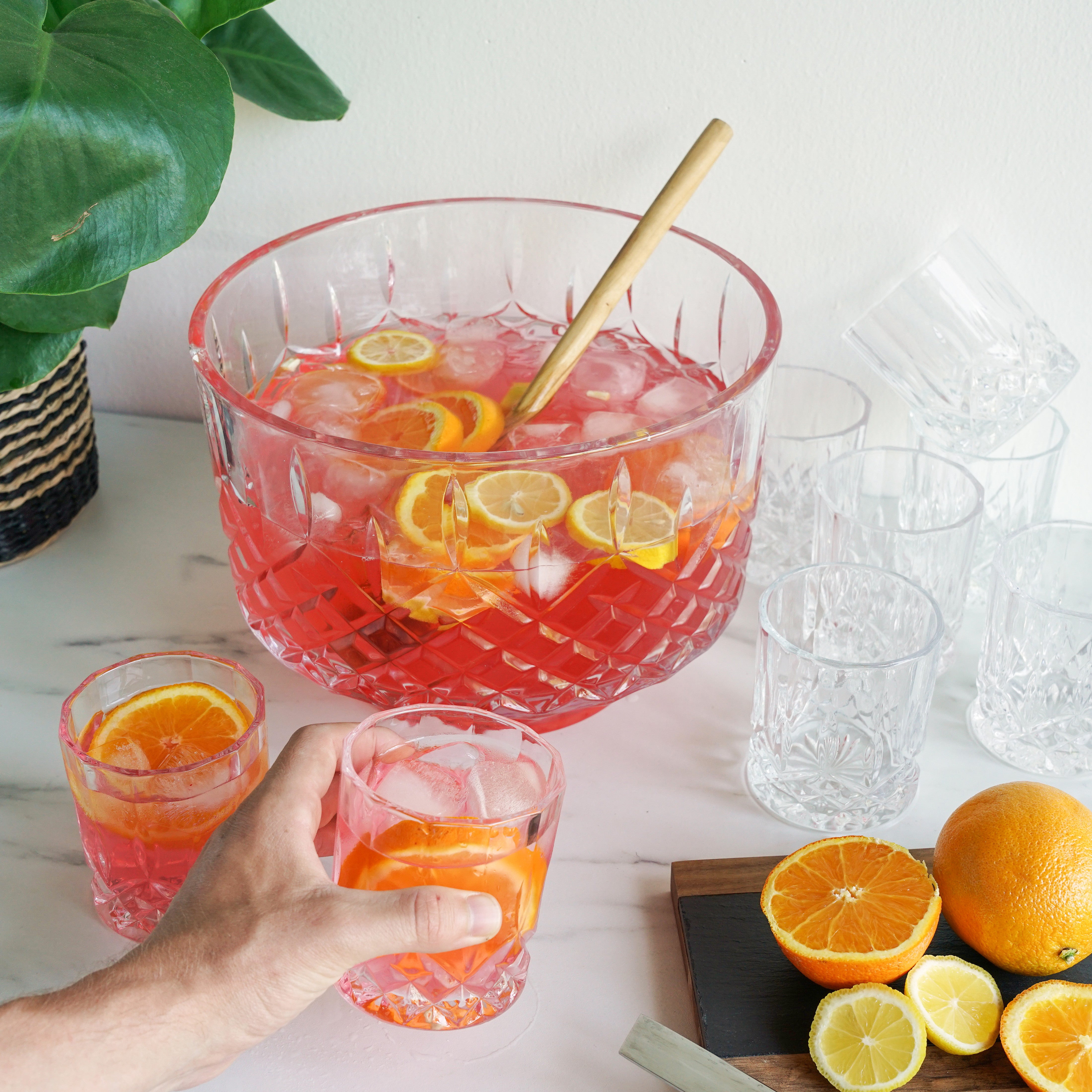 Admiral Crystal Punch Bowl and Tumbler Set - Elegant Glass Serving Set for Parties, Weddings & Entertaining - 12-Piece Drinkware Collection for Cocktails, Punch & Beverages