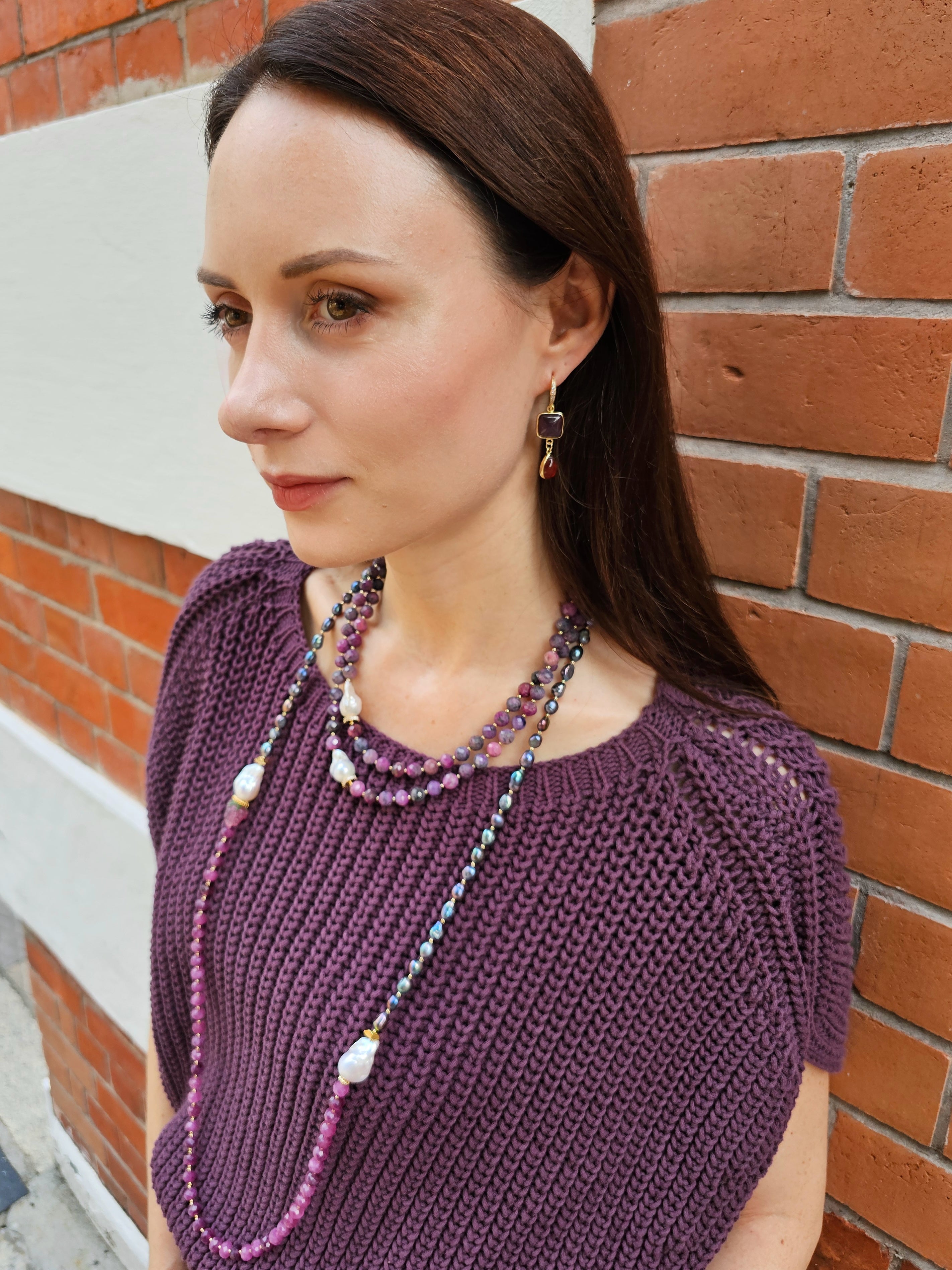 Elegant Purple Pearls with Agate & Baroque Pearls Long Necklace NN022 - Perfect for Weddings, Parties & Formal Occasions