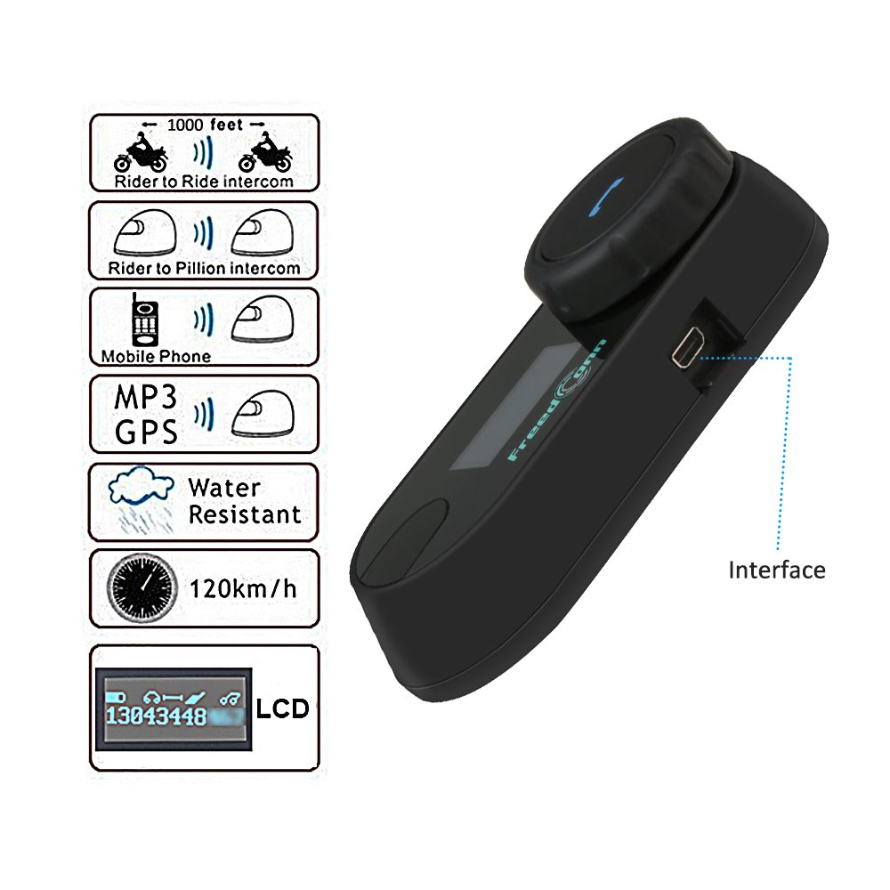 FreedConn TCOM-SC Motorcycle Bluetooth Headset - BT5.0 Helmet Intercom System for 2 Riders with 800M Range, LCD Screen, FM Radio & Hands-Free Calling | Perfect for Group Riding, Music Sharing & Safe Communication on the Road