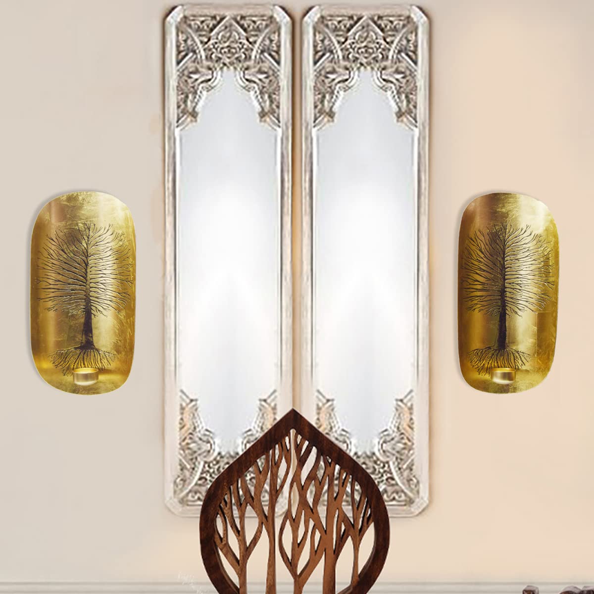 Decozen Set of 12 Gold Metal Wall Sconce Candle Holders - Decorative Tea Light Art for Home, Dining, Living Room, Bedroom, Office, Farmhouse, Entryway - Perfect for Wedding Decor & Special Events