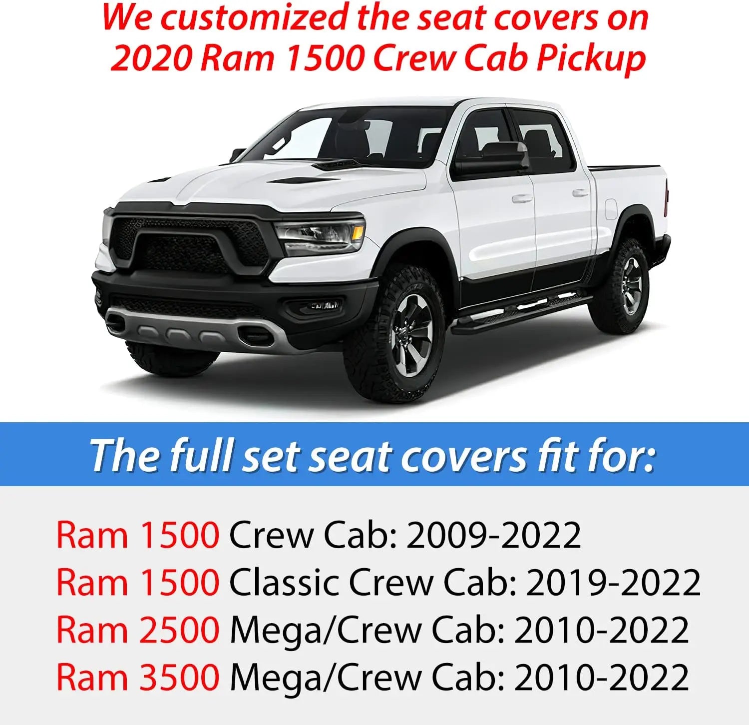 Premium Custom Fit Seat Covers for Dodge Ram 1500/2500/3500 (2009-2024) - Crew Cab & Mega Cab - Durable Neoprene/Leather Protection for Trucks, Work & Off-Road Adventures