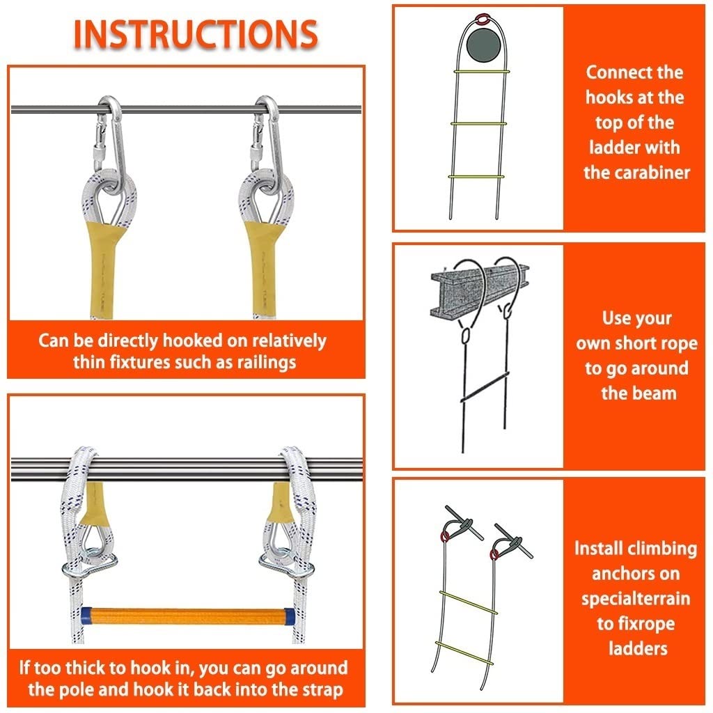 Durable Epoxy Resin Fire Escape Ladder - Portable & Reusable Emergency Rescue Ladder with Hook for Home Safety | Perfect for Second Floor Window Evacuation & Emergency Preparedness