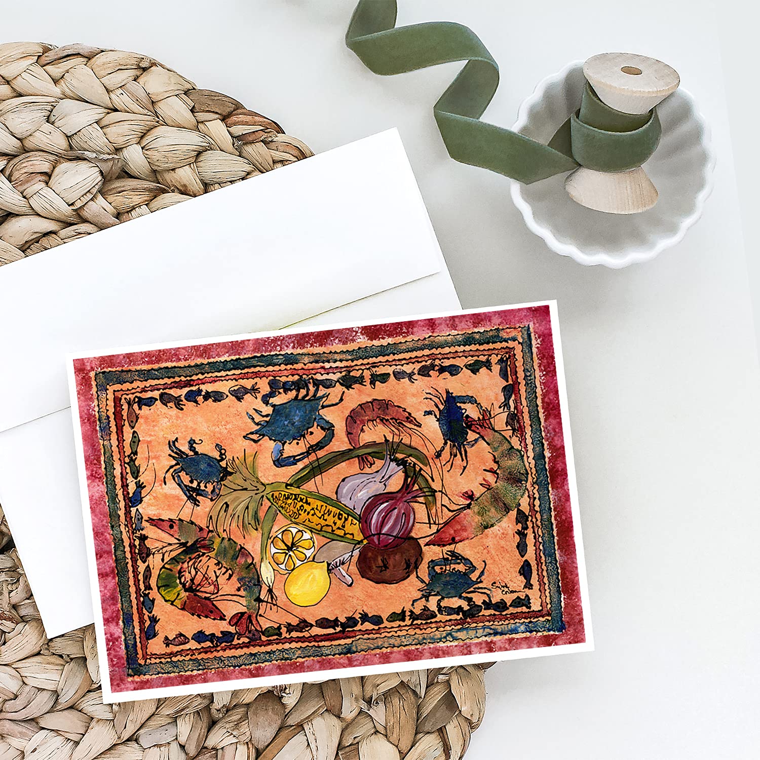 Caroline's Treasures 8067GCA7P Whimsical Crab Greeting Cards - Pack of 8 Blank A7 Note Cards (5x7 Inches) with Envelopes for Birthday, Thank You & Holiday Greetings - Perfect for Beach Themed Parties & Summer Correspondence