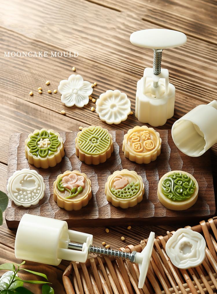 3D Moon Cake Mold Set - DIY Baking Cookie Stamps for Decorating Cakes, Pastries & Mooncakes | Medium Size (Flower C, FC4032) | Perfect for Mid-Autumn Festival, Home Baking & Holiday Treats