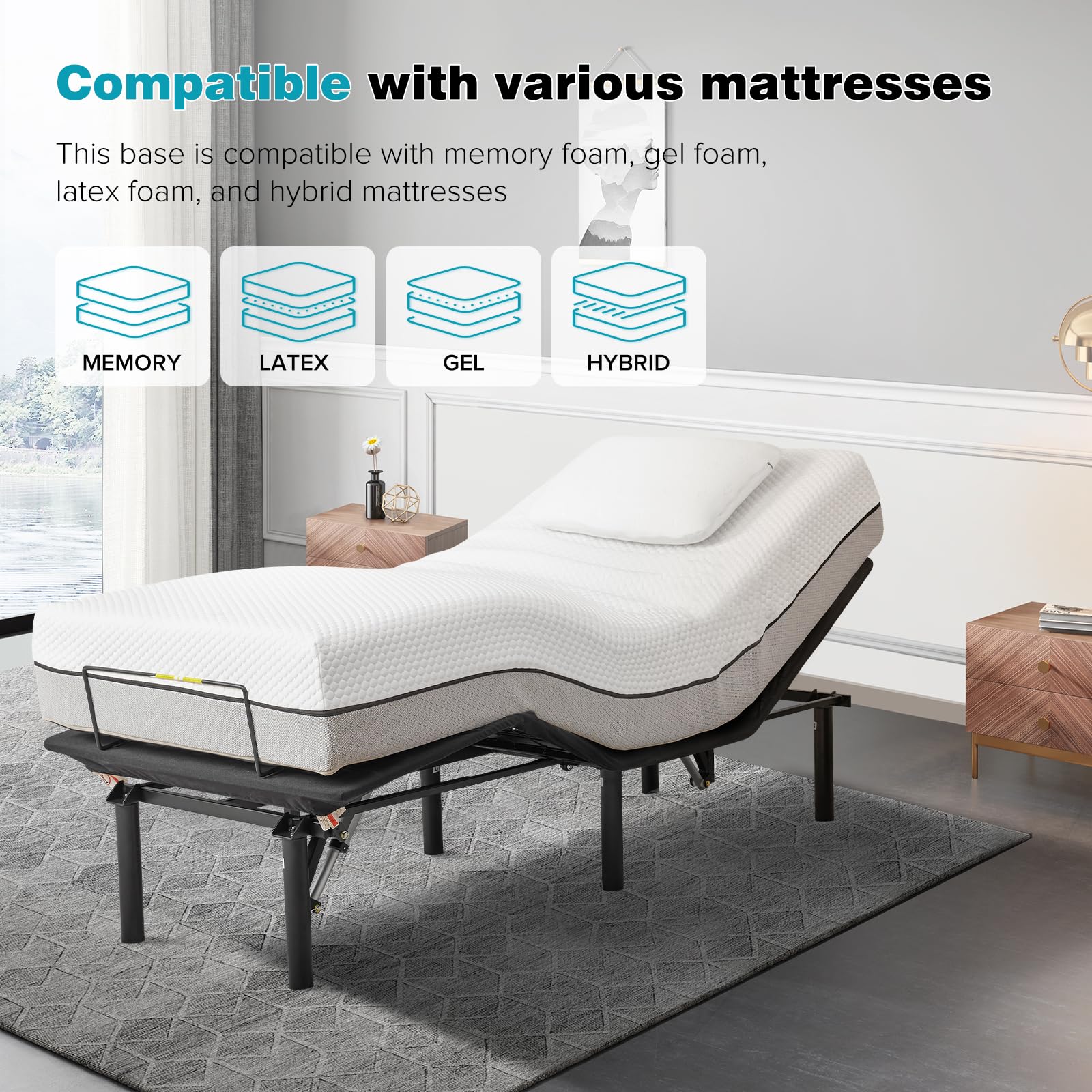 Electric Adjustable Bed Frame with Wireless Remote - Ergonomic Twin XL Size, Anti-Snore Feature, Head & Foot Incline - Perfect for Home, Office, or Guest Room (Black)