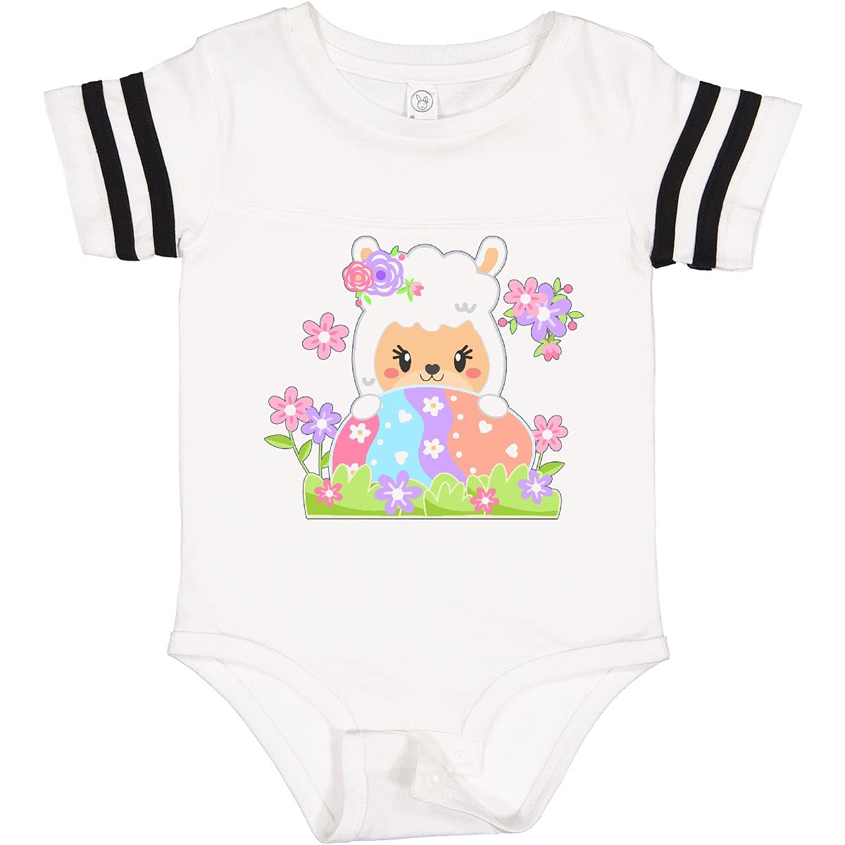 Inktastic Cute Easter Llama with Spring Flowers and Egg Baby Bodysuit - Soft Cotton Infant Onesie for Easter Celebrations, Spring Photos & Baby Showers