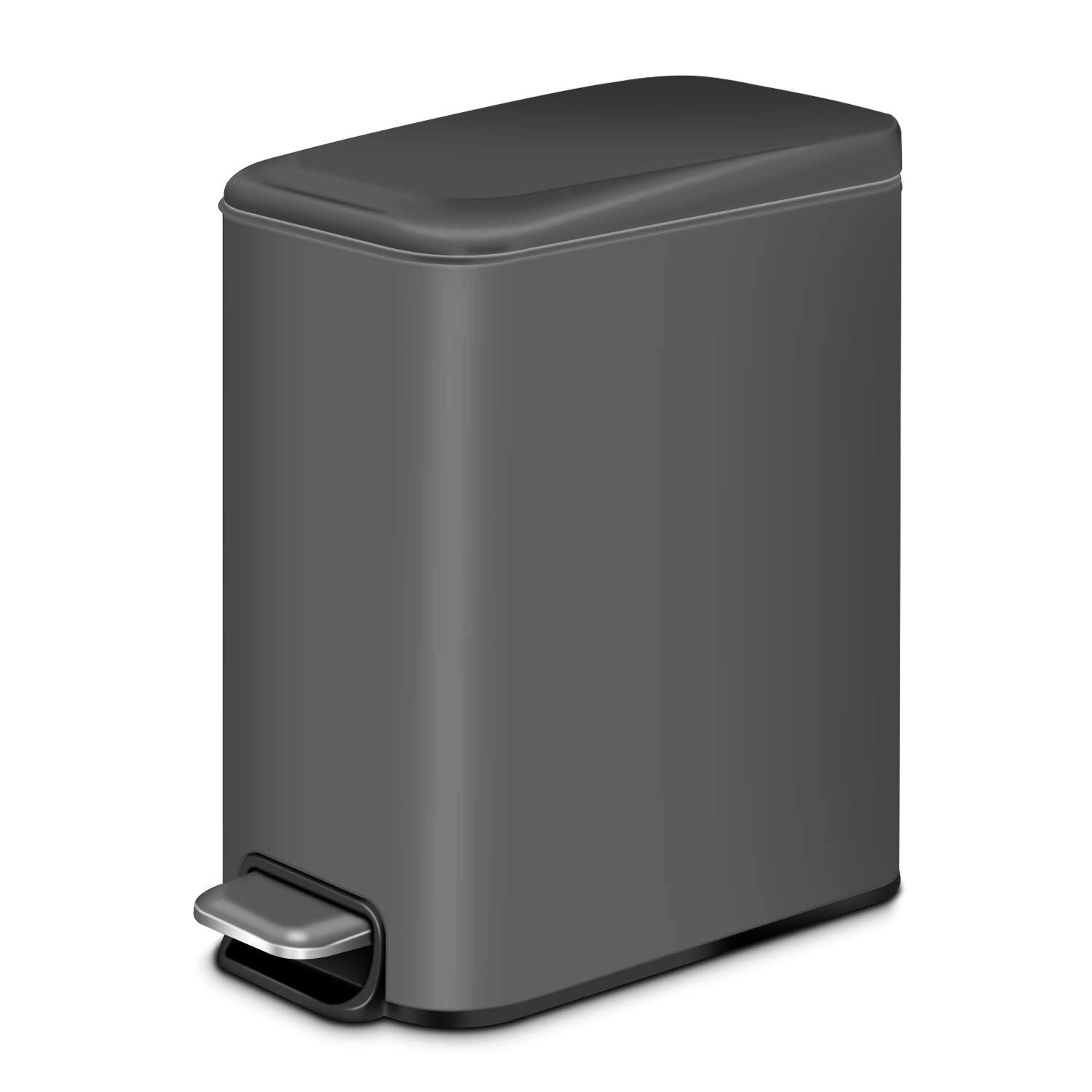 Small Soft Close Trash Can with Removable Inner Basket - 5L/1.3Gal Rectangular Garbage Bin for Bathroom, Bedroom & Office - Anti-Fingerprint Matte Finish in Light Gray - Perfect for Small Spaces, Home Decor & Waste Disposal