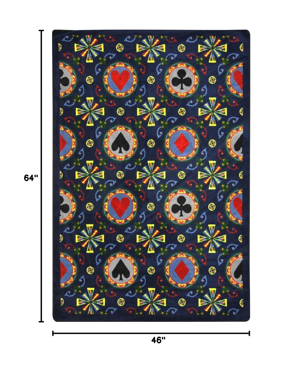 Joy Carpets Games People Play Stacked Deck Gaming Area Rug - Navy Blue Non-Slip Rug for Game Rooms, Living Rooms & Bedrooms - Perfect for Board Games, Video Games & Family Gatherings