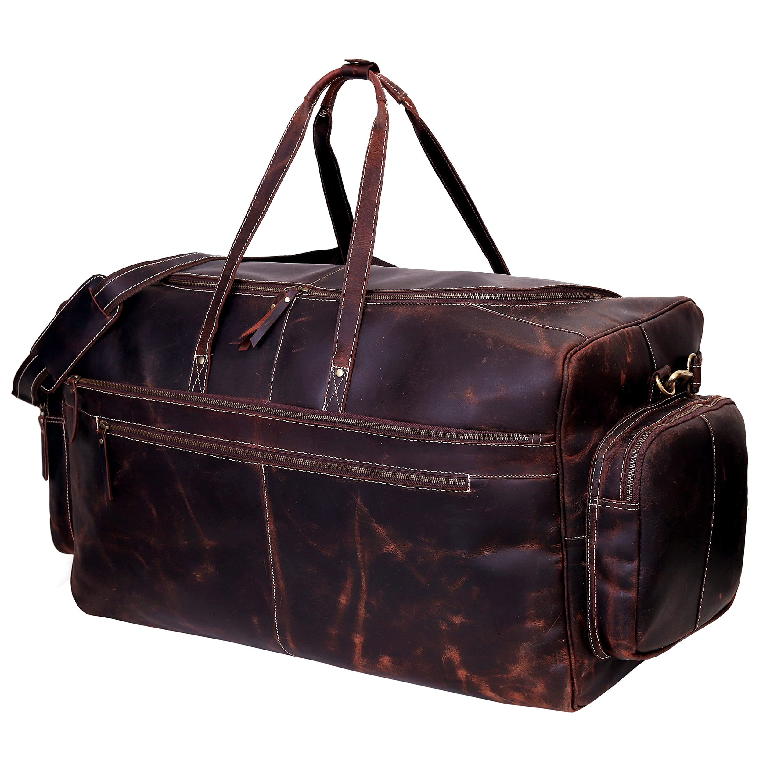 Premium Leather Duffle Travel Bag for Men & Women - 28 Inch Large Carry On Gym Sports Overnight Bag - Airline Approved Underseat Cabin Luggage for Business Trip & Weekend Getaway - Perfect Gift for Professionals (Use Cases: Gym, Business Travel, Weekend Trips, Sports Events)