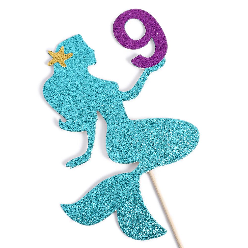 Personalized Mermaid Cake Topper for Birthday Parties - Glitter Smash Cake Decoration, Photo Booth Props & 9