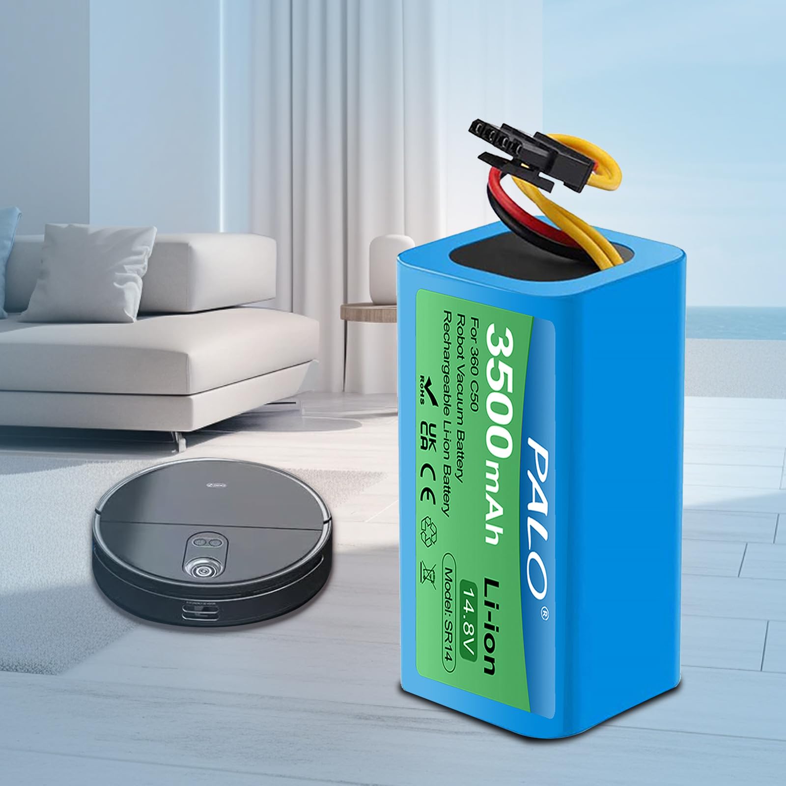 14.8V Replacement Lithium Battery for 360 C50, AIRROBO P10, Vacuum Cleaner S1/S15/S18 & Formate E-550G/W Robot Vacuums (4-Prong Connector) - Long-Lasting Power for Efficient Home Cleaning