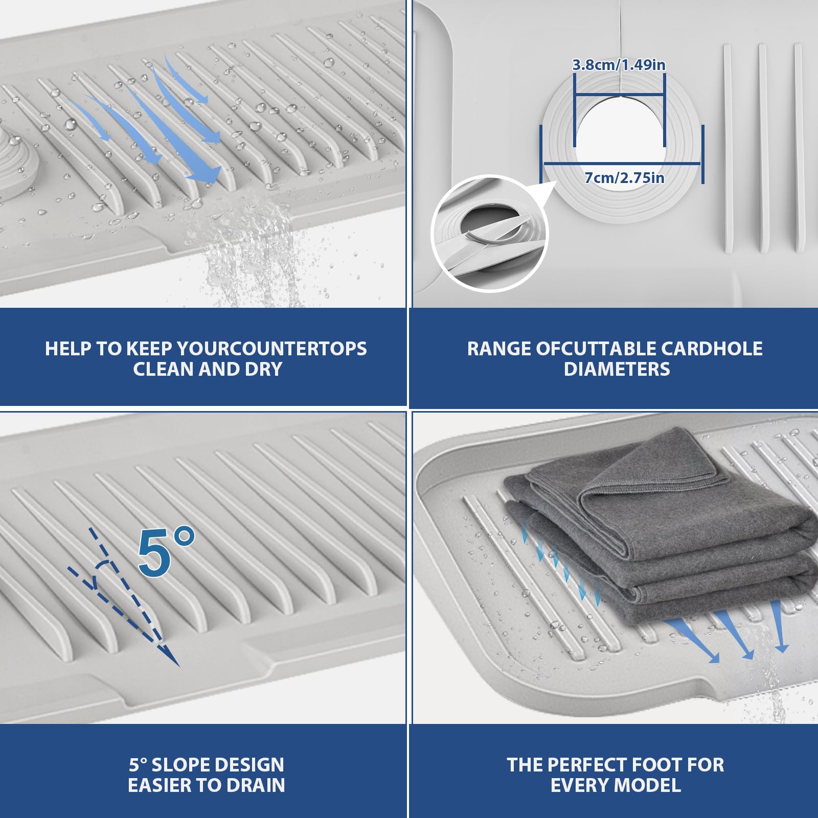 Non-Slip Silicone Faucet Mat for Kitchen Sink - Dish Soap & Sponge Holder - Water Absorbent Drying Mat - Splash Guard for Kitchen Counter, Bathroom Sink - Perfect for Organizing and Protecting Your Sink Area