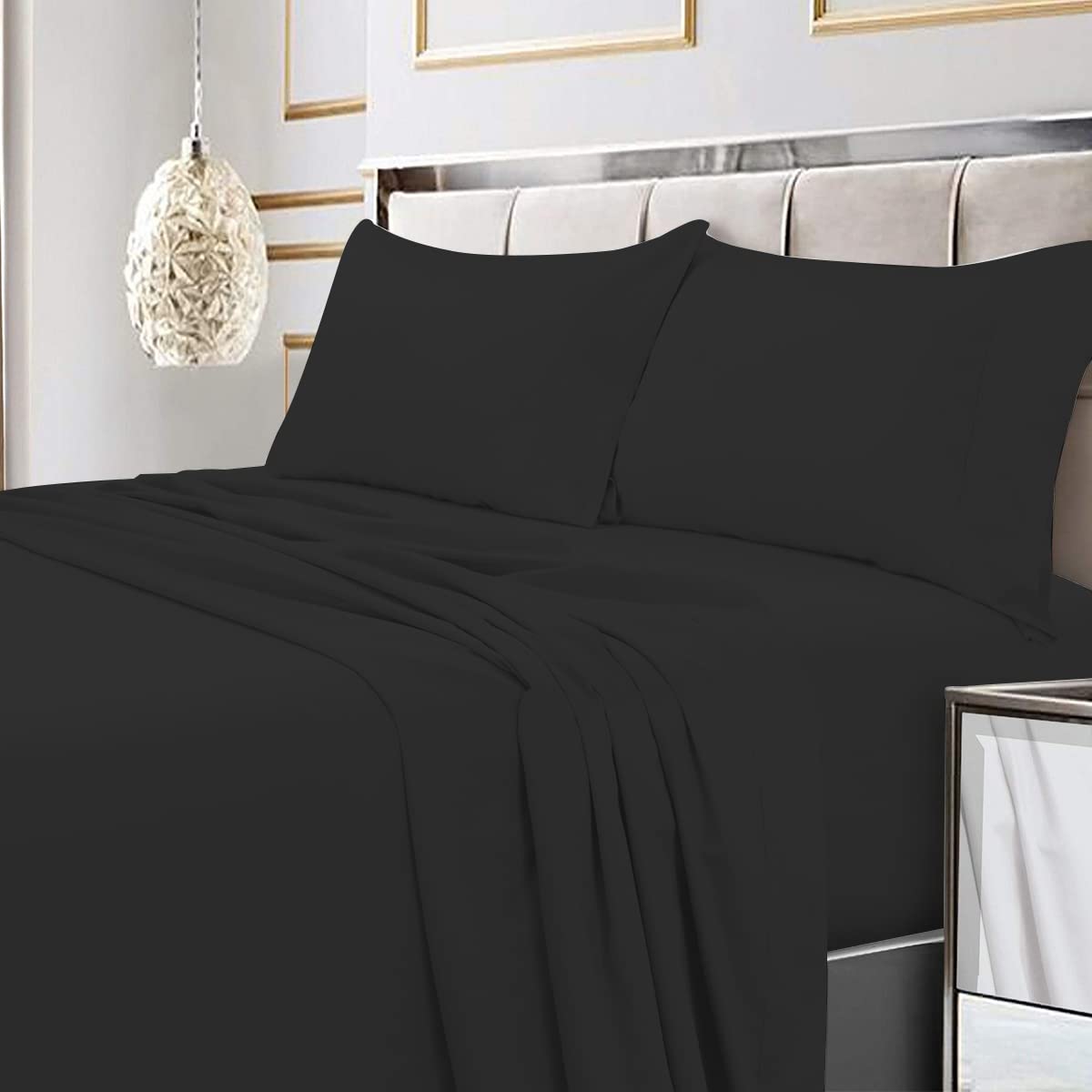 BLUECLANS 1000 Thread Count Queen Size Egyptian Cotton Sheet Set - 4 Piece Cooling Bed Sheets with 18 Inch Deep Pocket, Sateen Weave Fitted Sheet & 2 Pillowcases (Dark Grey) - Luxury Soft Sheets for Hot Sleepers & All-Season Comfort