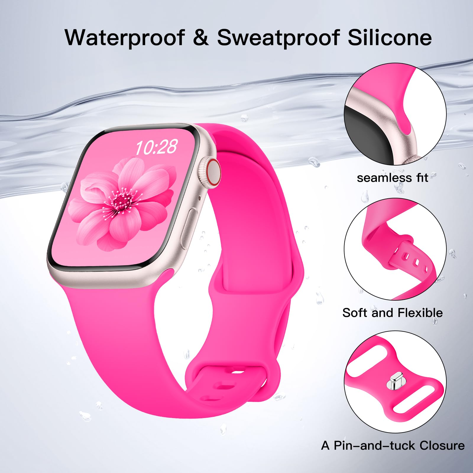 Yoohoo Sport Straps - Compatible with Apple Watch 38mm 40mm 41mm 42mm (Series 10/9/8/7/6/5/4/3/2/1/SE) - Soft Silicone Replacement Watch Band for Women & Men - Perfect for Running, Gym & Outdoor Activities