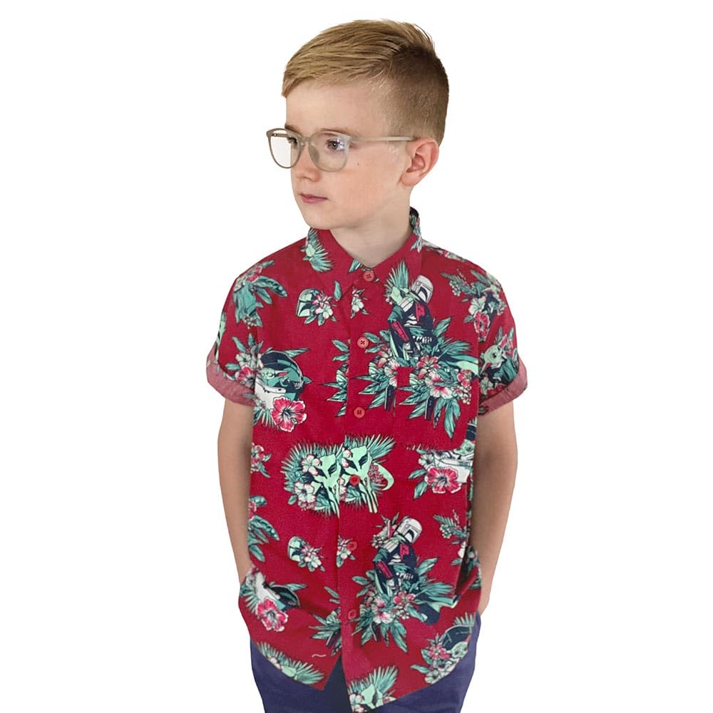 Star Wars Themed Boys' Button Down Shirt - Red Short Sleeve Casual Shirt for Kids | Perfect for Cosplay, Birthday Parties & Star Wars Fan Events