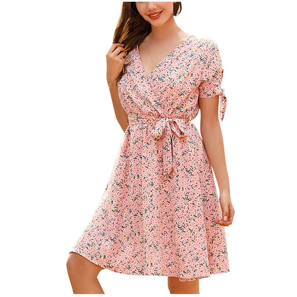 Retro Floral Print Short-Sleeve Summer Dress for Women - Cute & Sexy Beach Outfit - Perfect for Vacation, Pool Party & Tropical Getaways