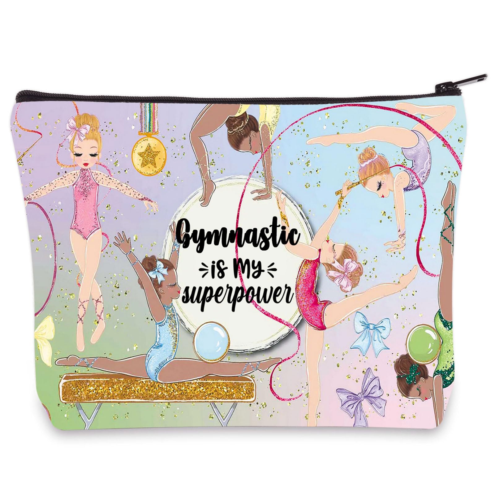 WZMPA Gymnastics Makeup Bag - Waterproof Cosmetic Pouch for Gymnasts, Team Gifts & Coaches | Perfect for Gymnastics Class, Competitions & Travel | 'Gymnastics Is My Superpower' Motivational Design
