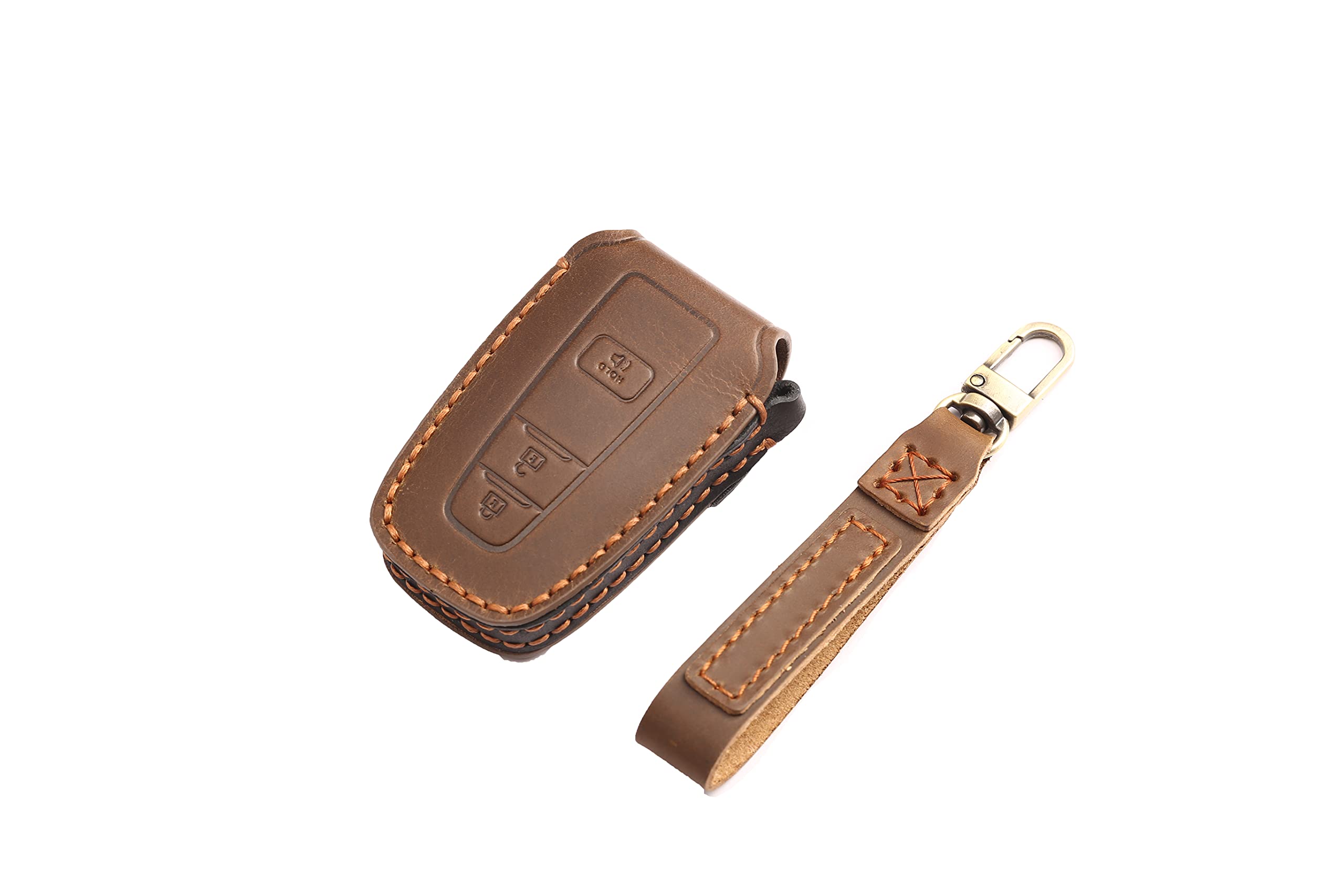 Genuine Leather Handmade Car Key Cover Case Protector - Compatible with Toyota Camry, RAV4, Corolla, Highlander, Land Cruiser Prado (3-6 Buttons) - Premium Brown Key Pouch for Keychain Protection & Style Upgrade - Perfect for Daily Use, Travel & Gift Giving