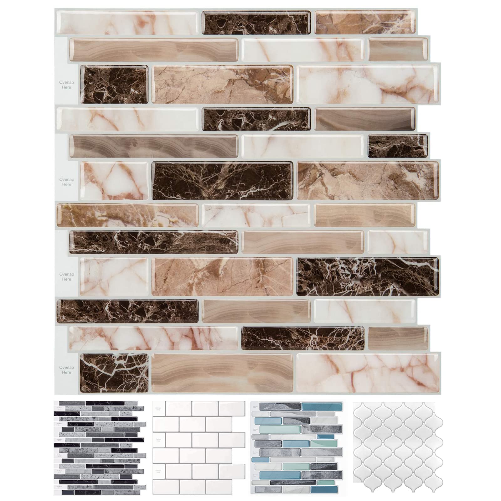 LONGKING 10-Sheet Peel and Stick Tile Backsplash - 3D Self-Adhesive Vinyl Wall Stickers for Kitchen, Bathroom, Countertop - Marble Pattern (77-Pack) - Easy DIY Home Renovation for Backsplash, Accent Walls & Furniture Upgrades