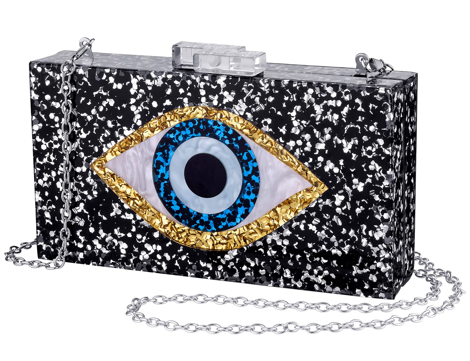LETODE Women's Evil Eye Acrylic Clutch Purse - Glitter Evening Bag with Chain for Shoulder or Crossbody Wear | Perfect for Parties, Weddings & Night Out Accessories