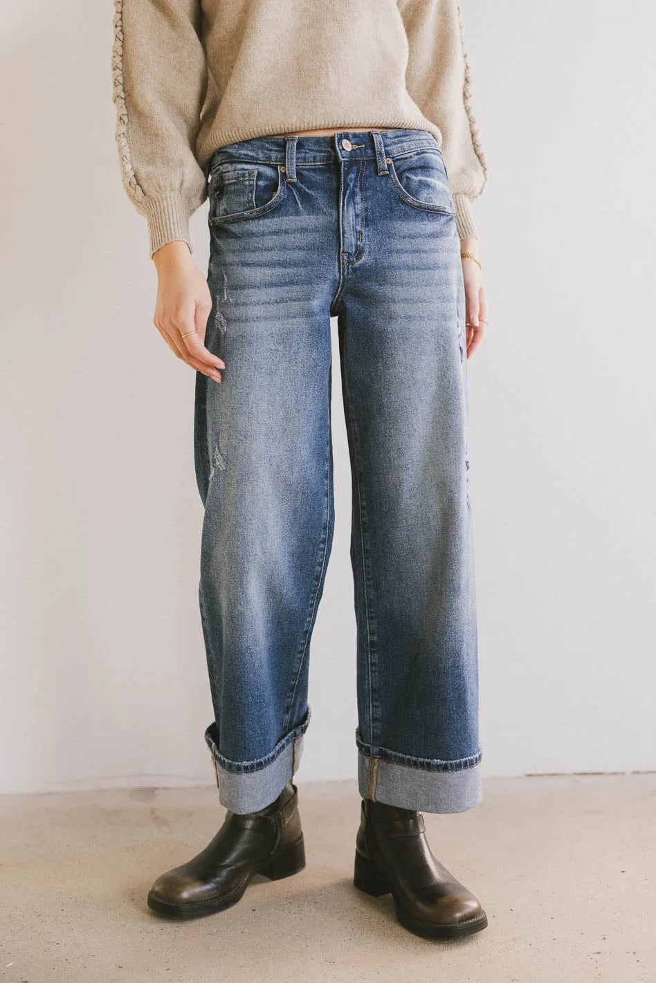 Lacie Cropped Wide Leg Jeans for Women - High Waisted Distressed Denim Pants | Perfect for Casual Outfits, Street Style & Everyday Wear