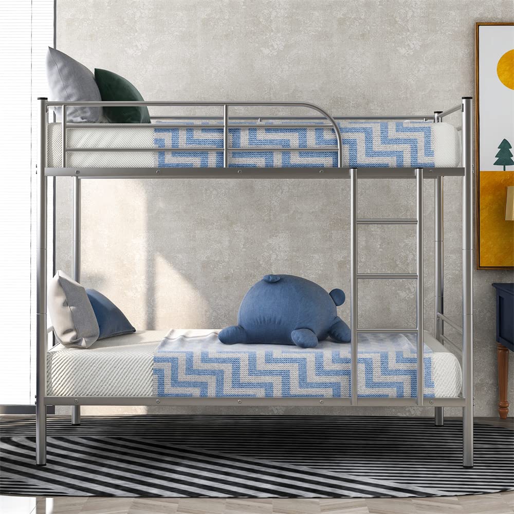 Twin Over Twin Bunk Bed Frame - Heavy Duty Metal Bunk Bed with Safety Guardrails & Ladder | Convertible to 2 Separate Twin Beds for Bedroom, Kids Room or Guest Room | No Box Spring Needed, Space Saving Solution for Small Spaces